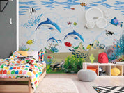 3D Dolphin Sea Fish cartoon dolphin sea life mural wall mural wallpaper for kids room - view 2