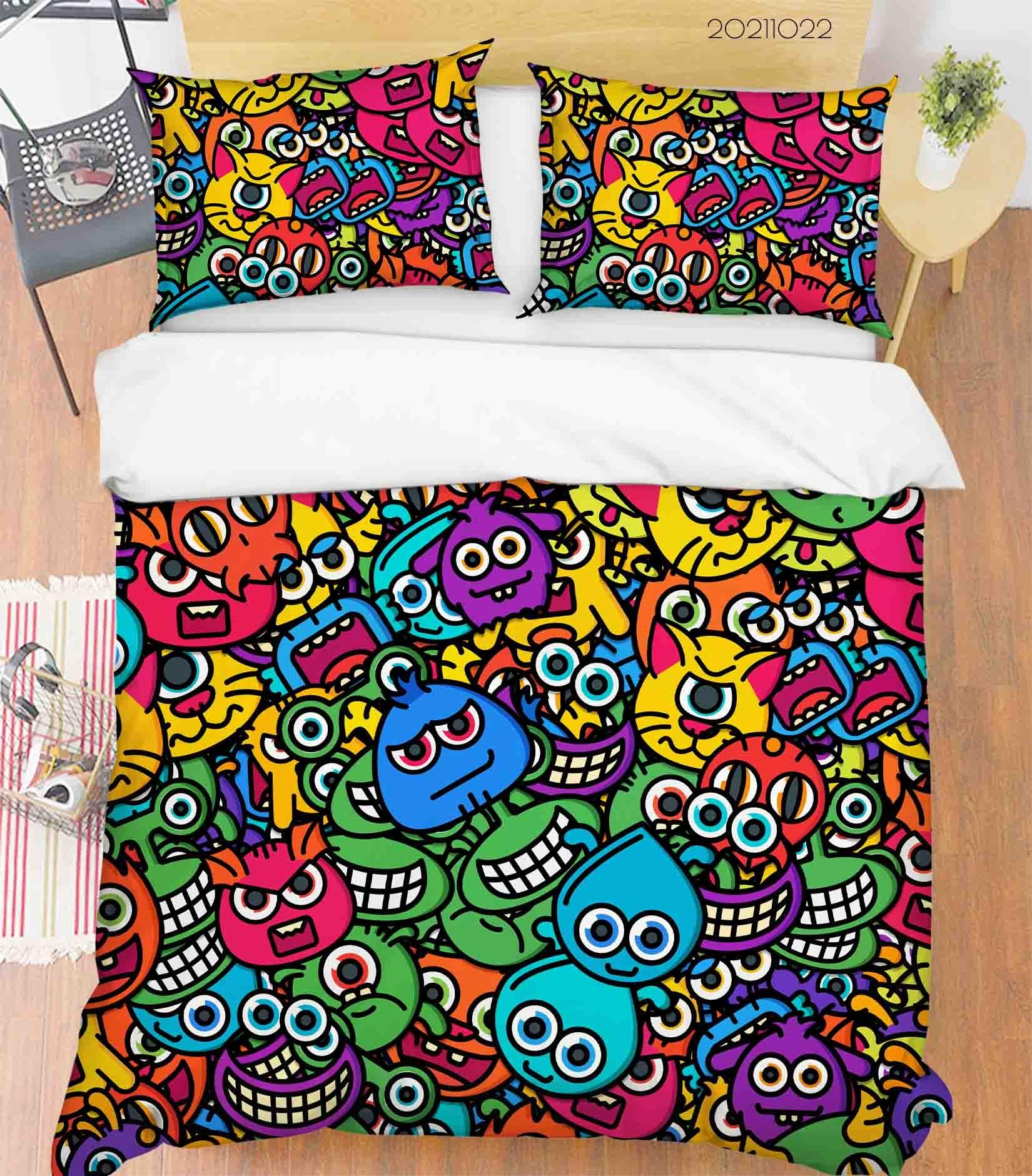 3D Color Monster Doodle Quilt Cover Set Bedding Set Duvet Cover Pillowcases 48- Jess Art Decoration