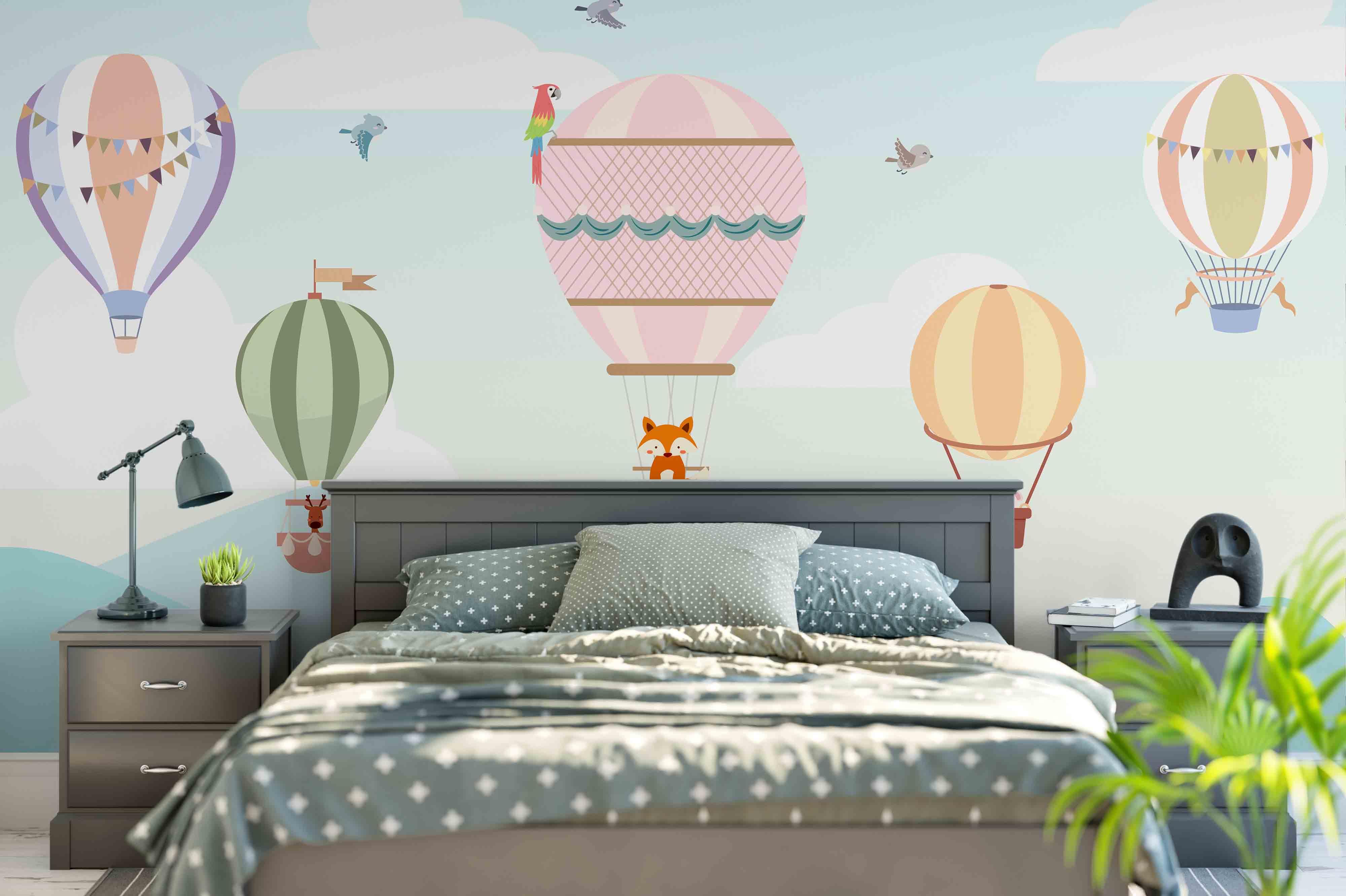 3D Bird Fox Hot Air Balloon Wall Mural Wallpaper 27- Jess Art Decoration