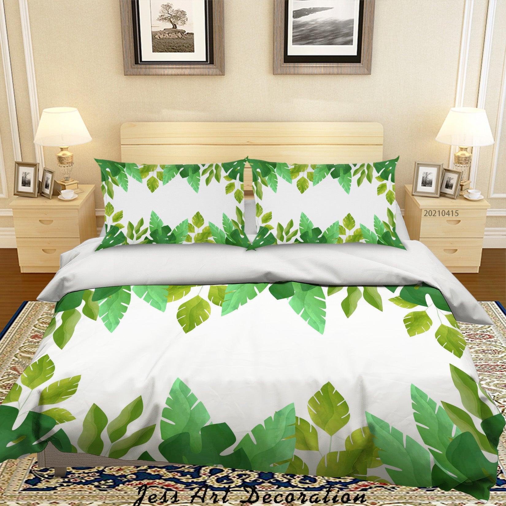 3D Watercolor Green Leaf Quilt Cover Set Bedding Set Duvet Cover Pillowcases 111- Jess Art Decoration
