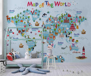 3D World Map Animals Plants Buildings Wall Mural Wallpaper GD 2959- Jess Art Decoration