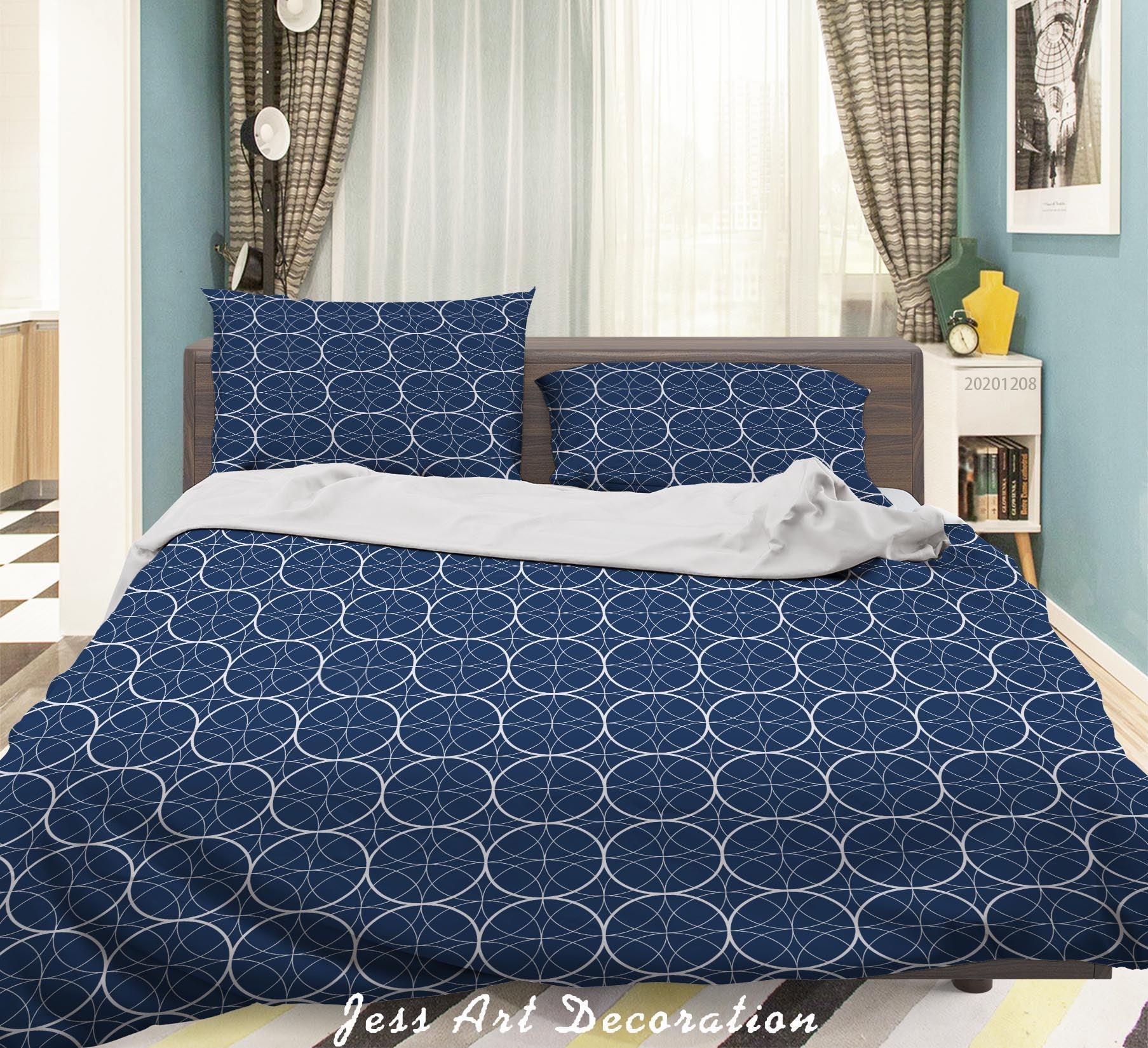 3D Geometric Blue Round Pattern Quilt Cover Set Bedding Set Duvet Cover Pillowcases LXL- Jess Art Decoration