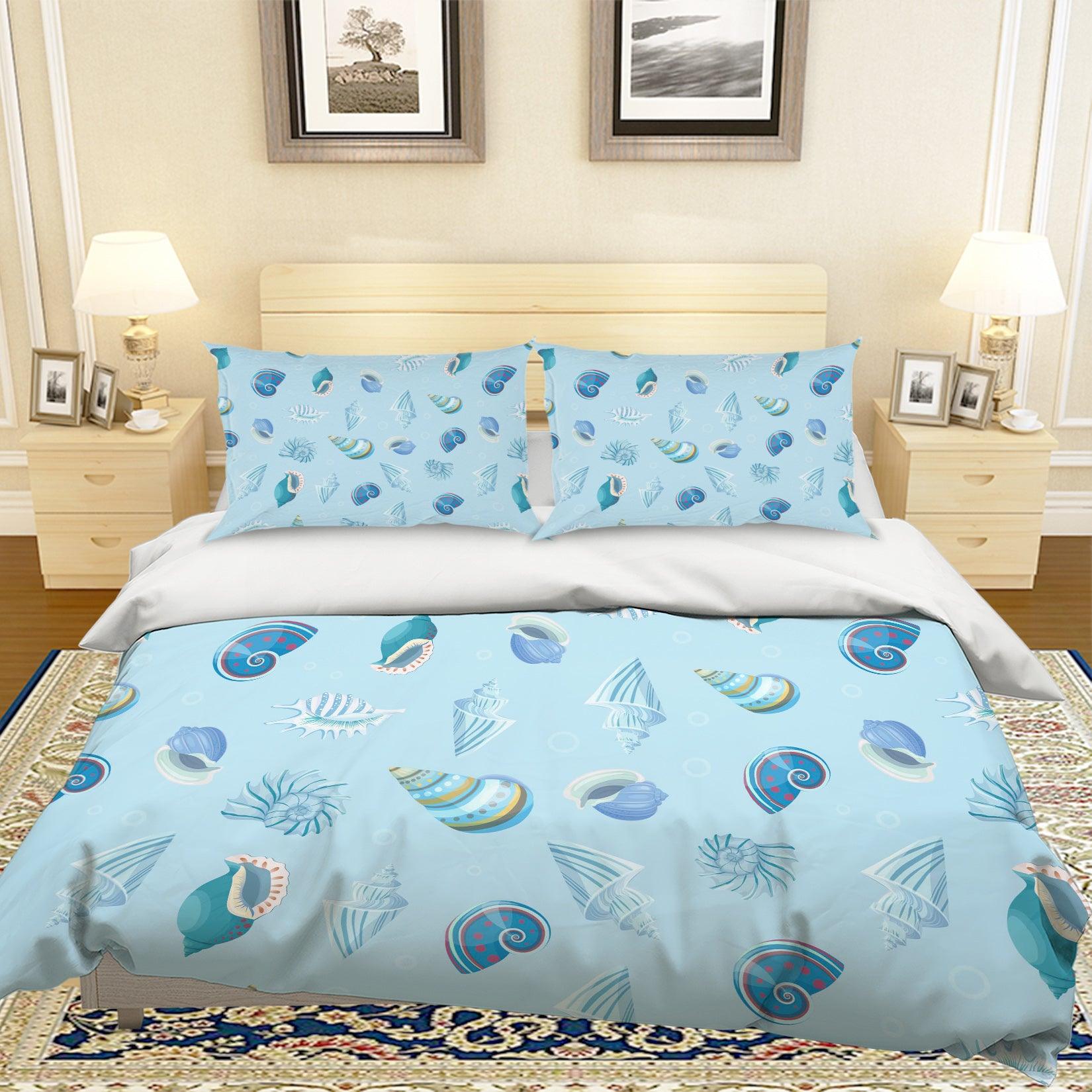 3D Cartoon Blue Conch Quilt Cover Set Bedding Set Pillowcases 107- Jess Art Decoration