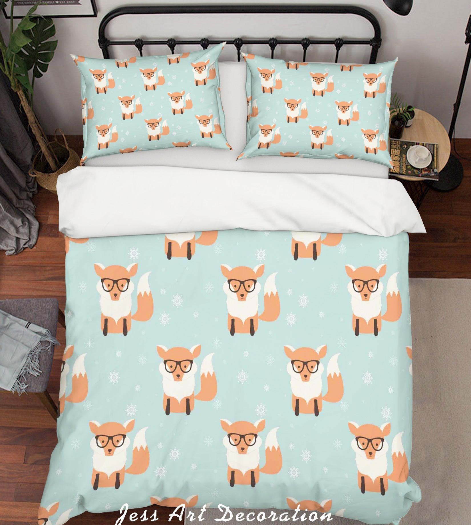 3D Cartoon Fox Green Quilt Cover Set Bedding Set Pillowcases 4- Jess Art Decoration