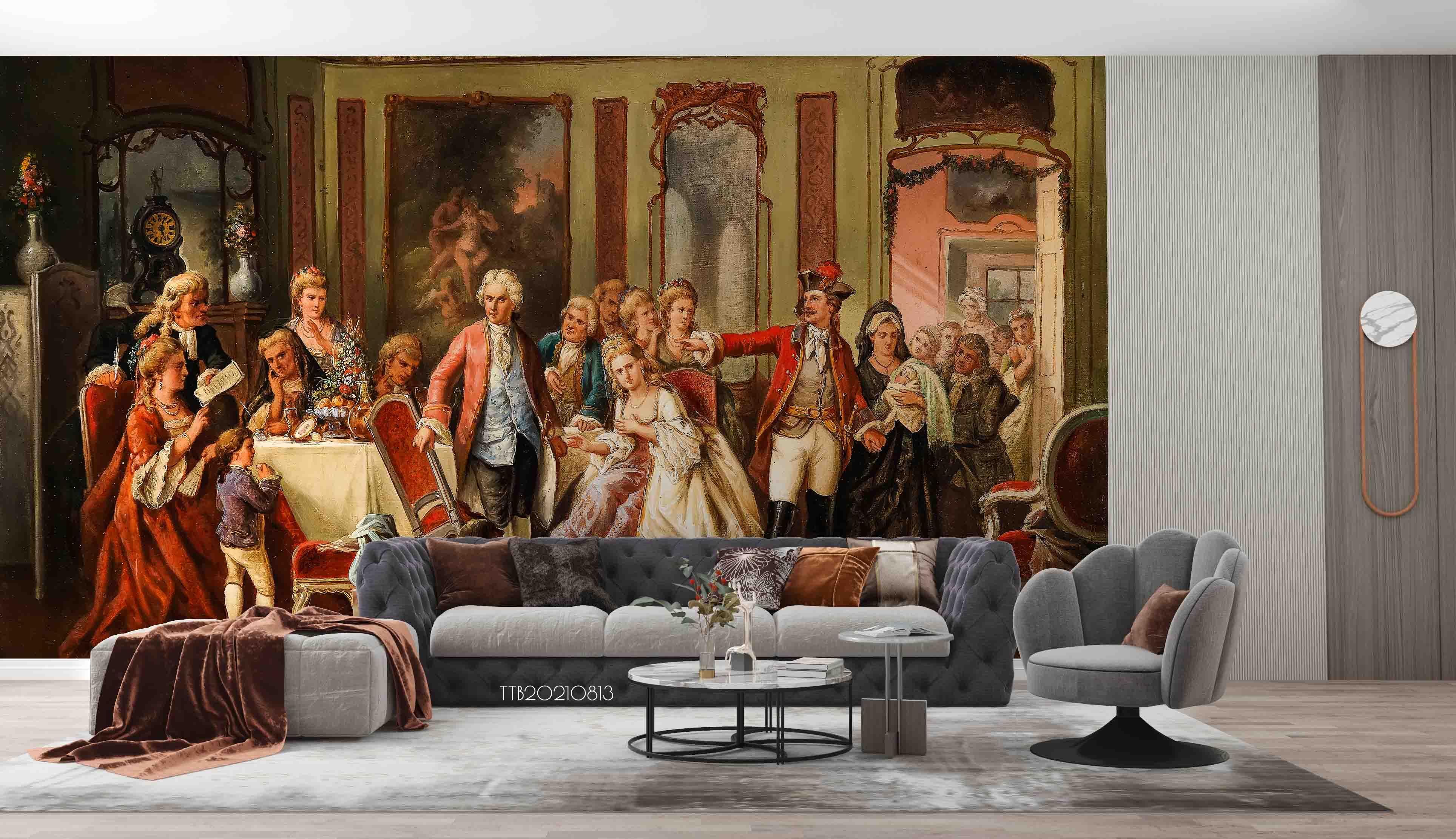 3D Oil Painting Europe Retro Noble Party Wall Mural WallpaperSWW5118- Jess Art Decoration