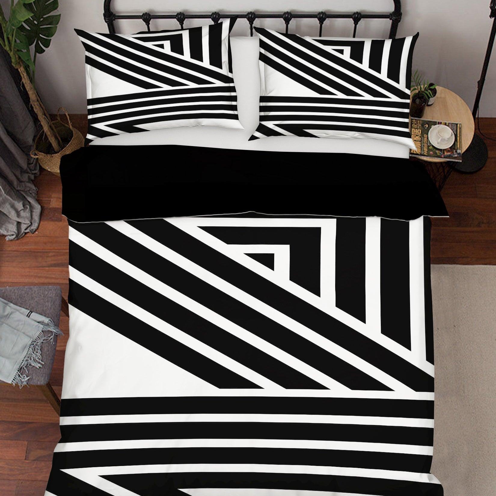 3D White Black Geometric Stripes Quilt Cover Set Bedding Set Pillowcases 22- Jess Art Decoration