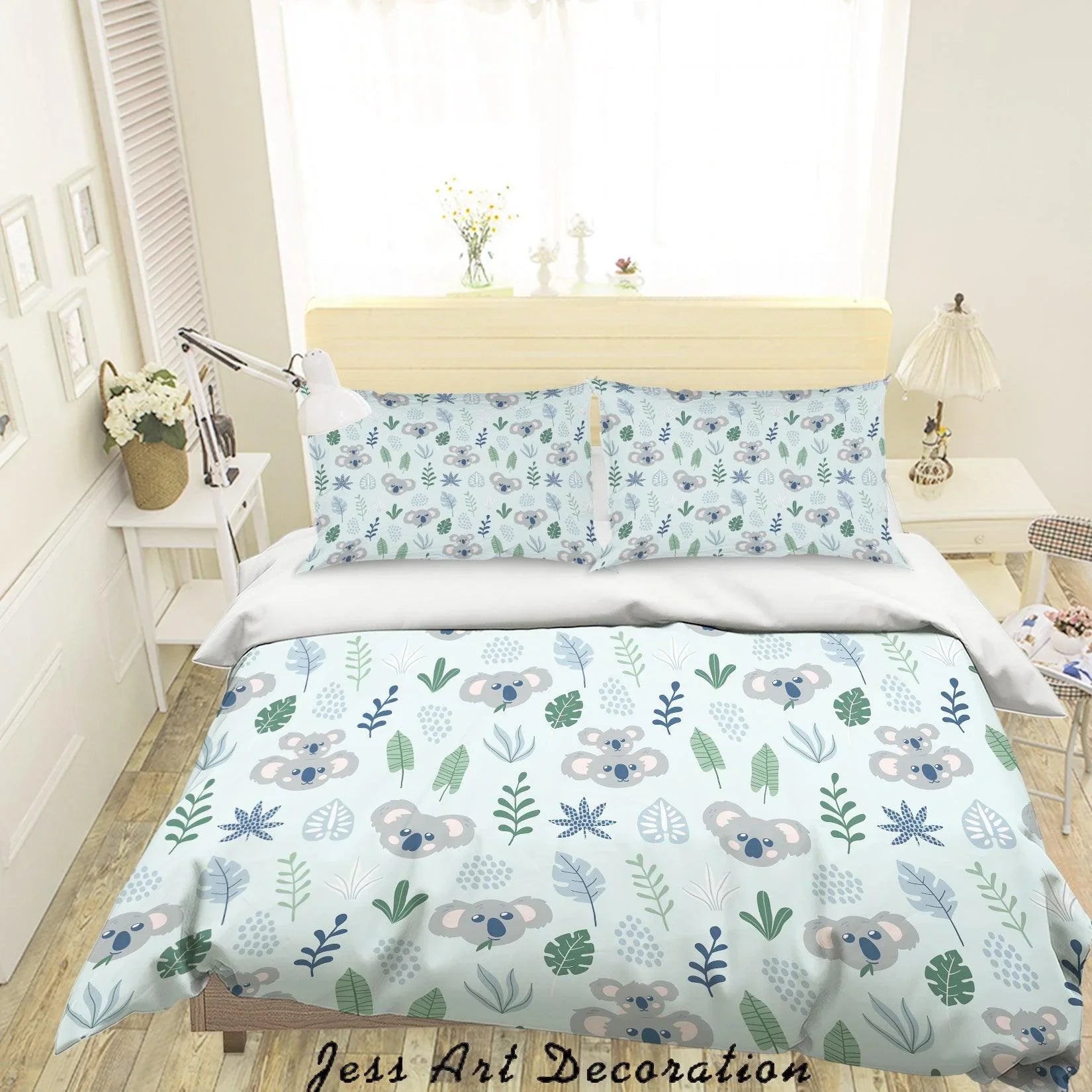 3D Cartoon Koalas Leaves Quilt Cover Set Bedding Set Pillowcases 101- Jess Art Decoration