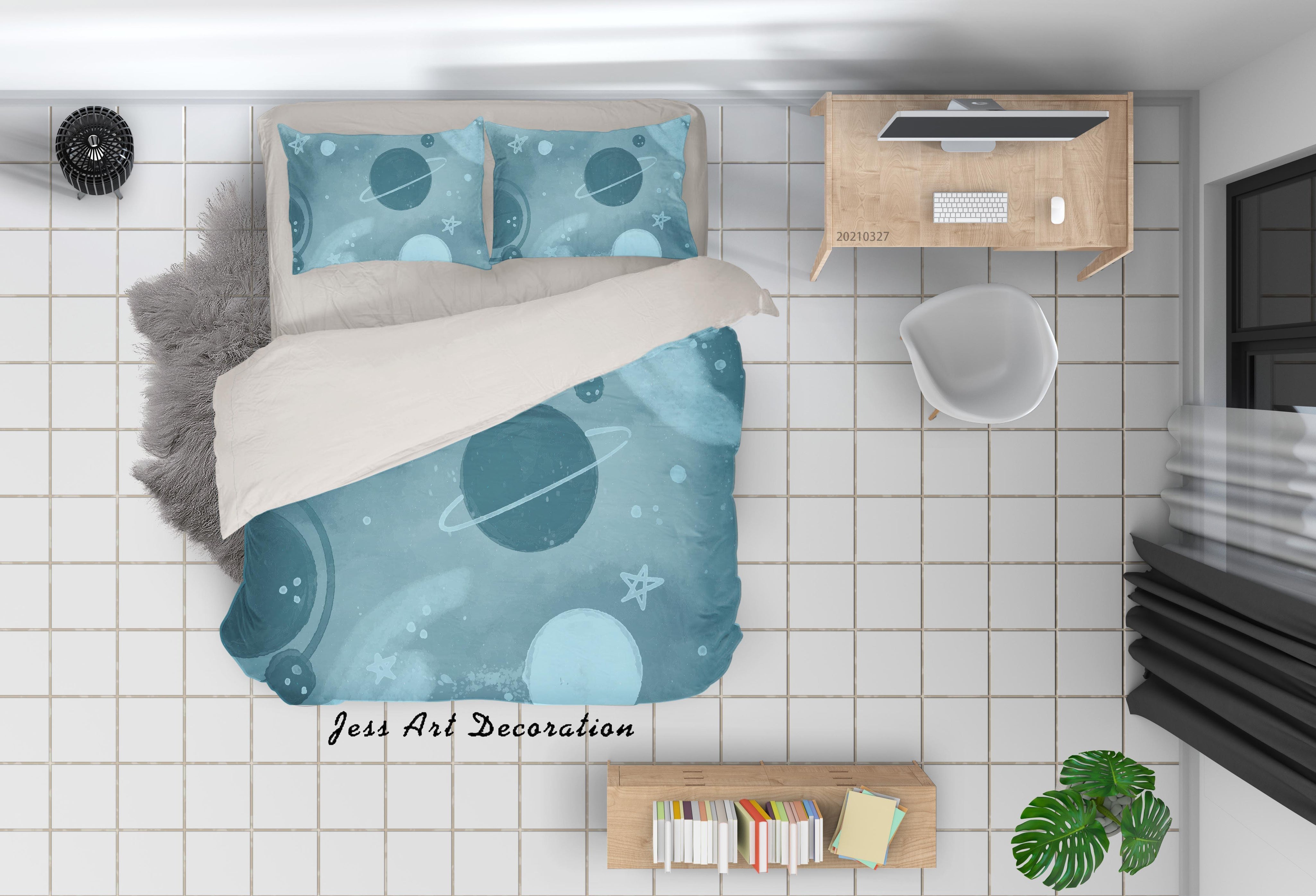 3D Watercolor Space Planet Quilt Cover Set Bedding Set Duvet Cover Pillowcases 28- Jess Art Decoration