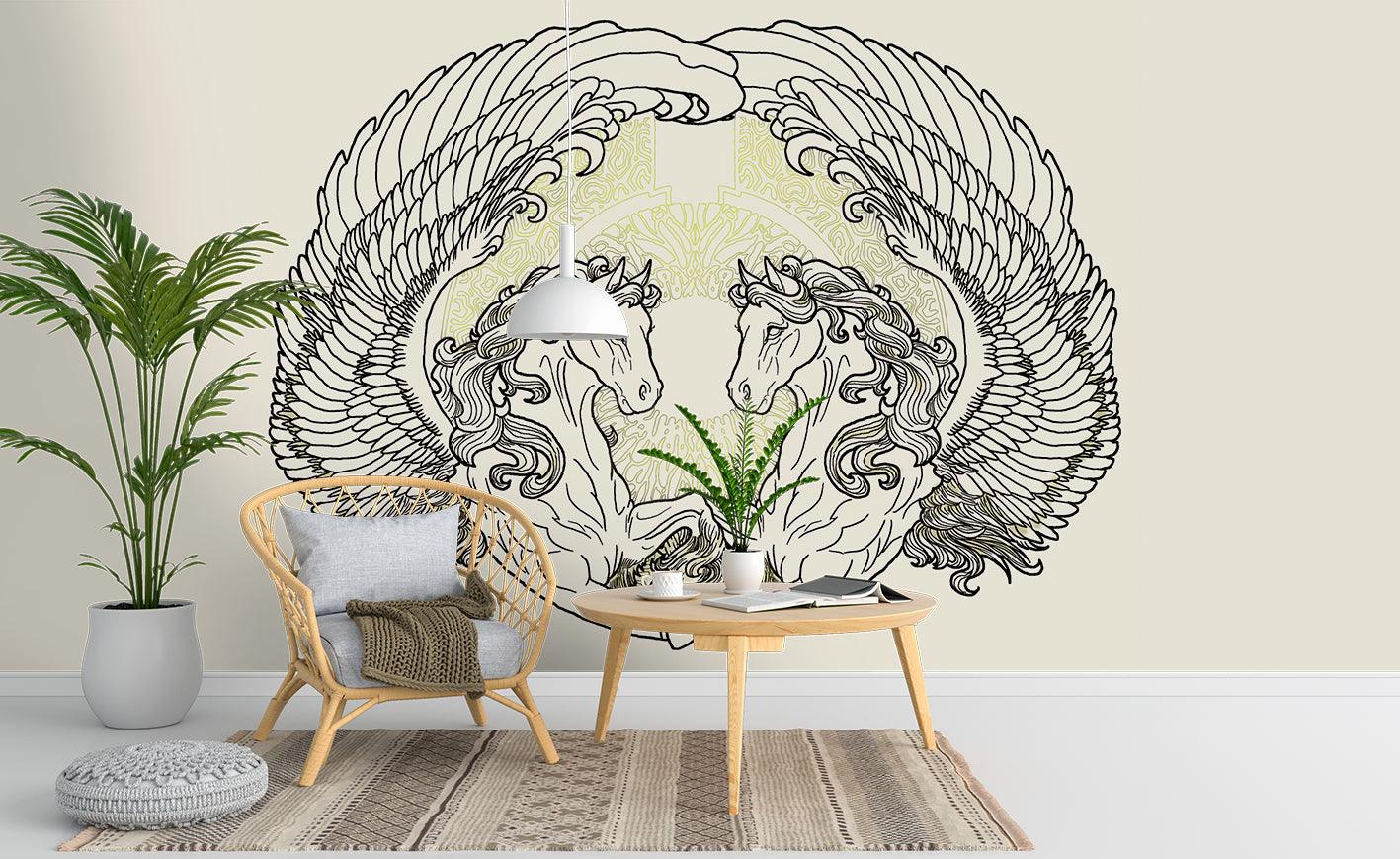 3D Black Angel Horses Couple Wall Mural Wallpaper 23- Jess Art Decoration