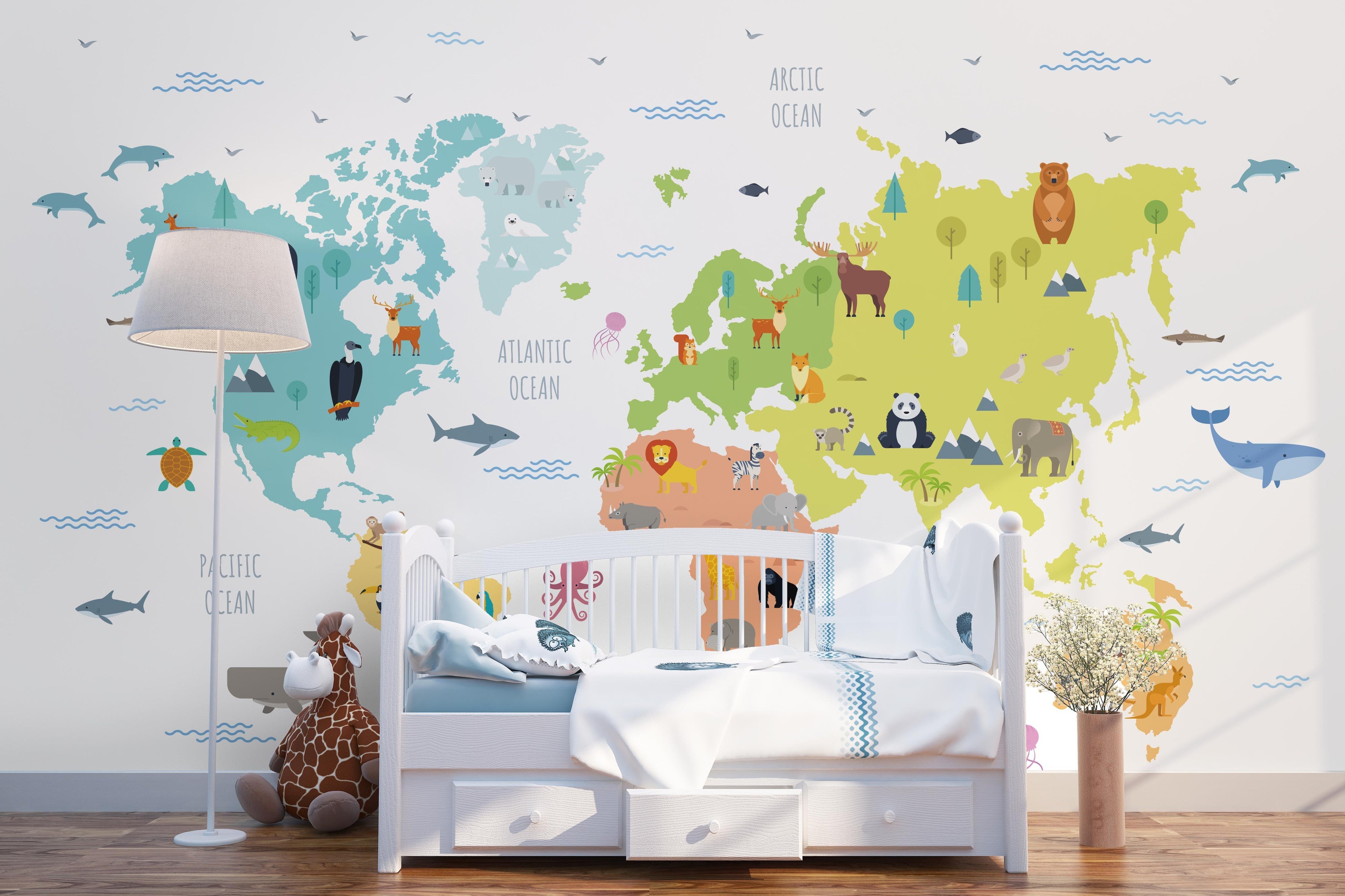 3D world animals map wall mural wallpaper 03- Jess Art Decoration
