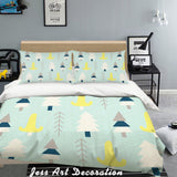 3D Cartoon Pine Pattern Green Background Quilt Cover Set Bedding Set Pillowcases  118- Jess Art Decoration
