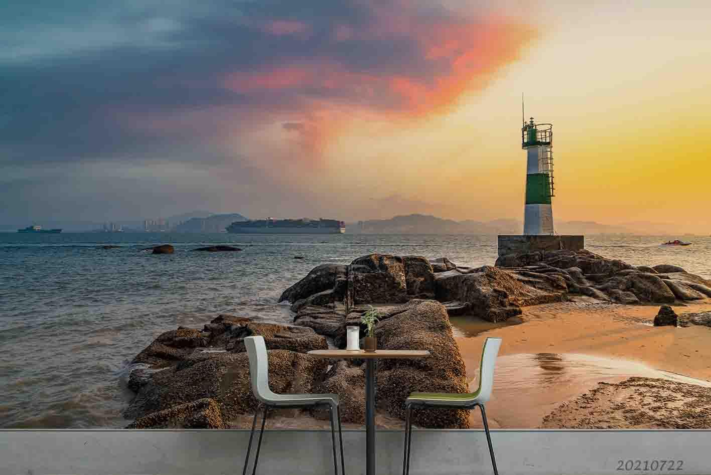 3D Lighthouse Sunset Sky Sea Landscape Wall Mural Wallpaper LQH 183- Jess Art Decoration