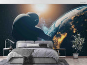 3D Dark Space Silhouette Astronaut Earth Planet Wall Mural Wallpaper LXL- Jess Art Decoration