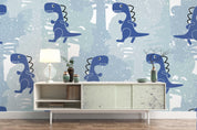 3D cartoon blue tyrannosaurus wall mural wallpaper 78- Jess Art Decoration