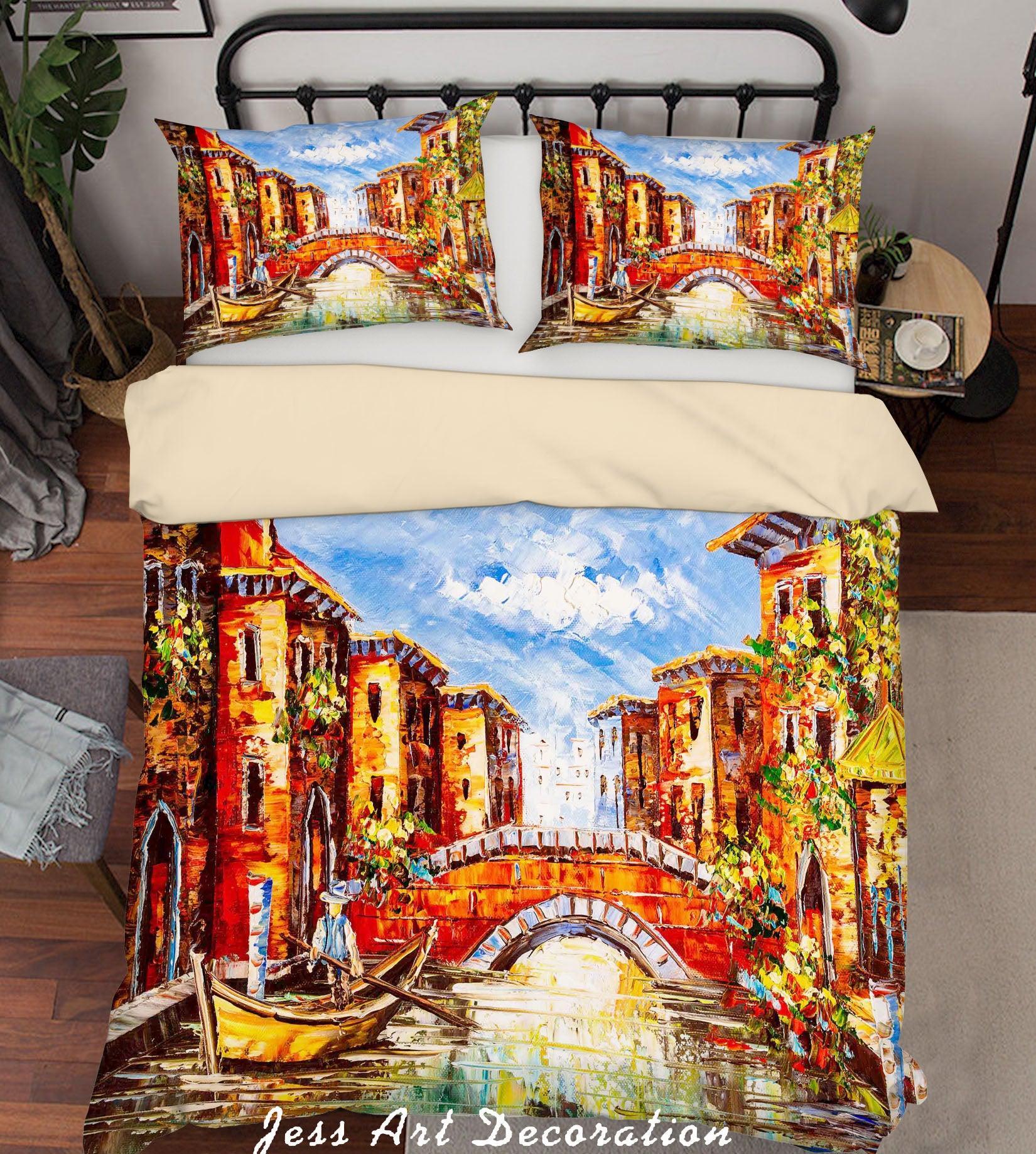 3D Oil Painting City House Bridge Quilt Cover Set Bedding Set Duvet Cover Pillowcases A071 LQH- Jess Art Decoration