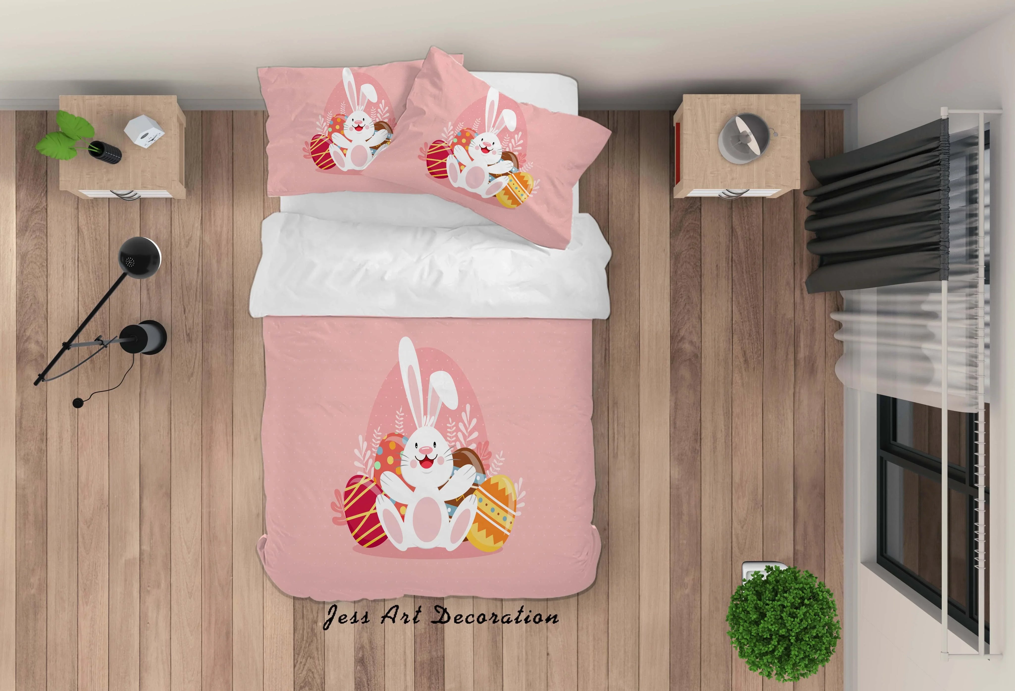3D Red Cartoon Rabbit Eggs Quilt Cover Set Bedding Set Duvet Cover Pillowcases SF85- Jess Art Decoration