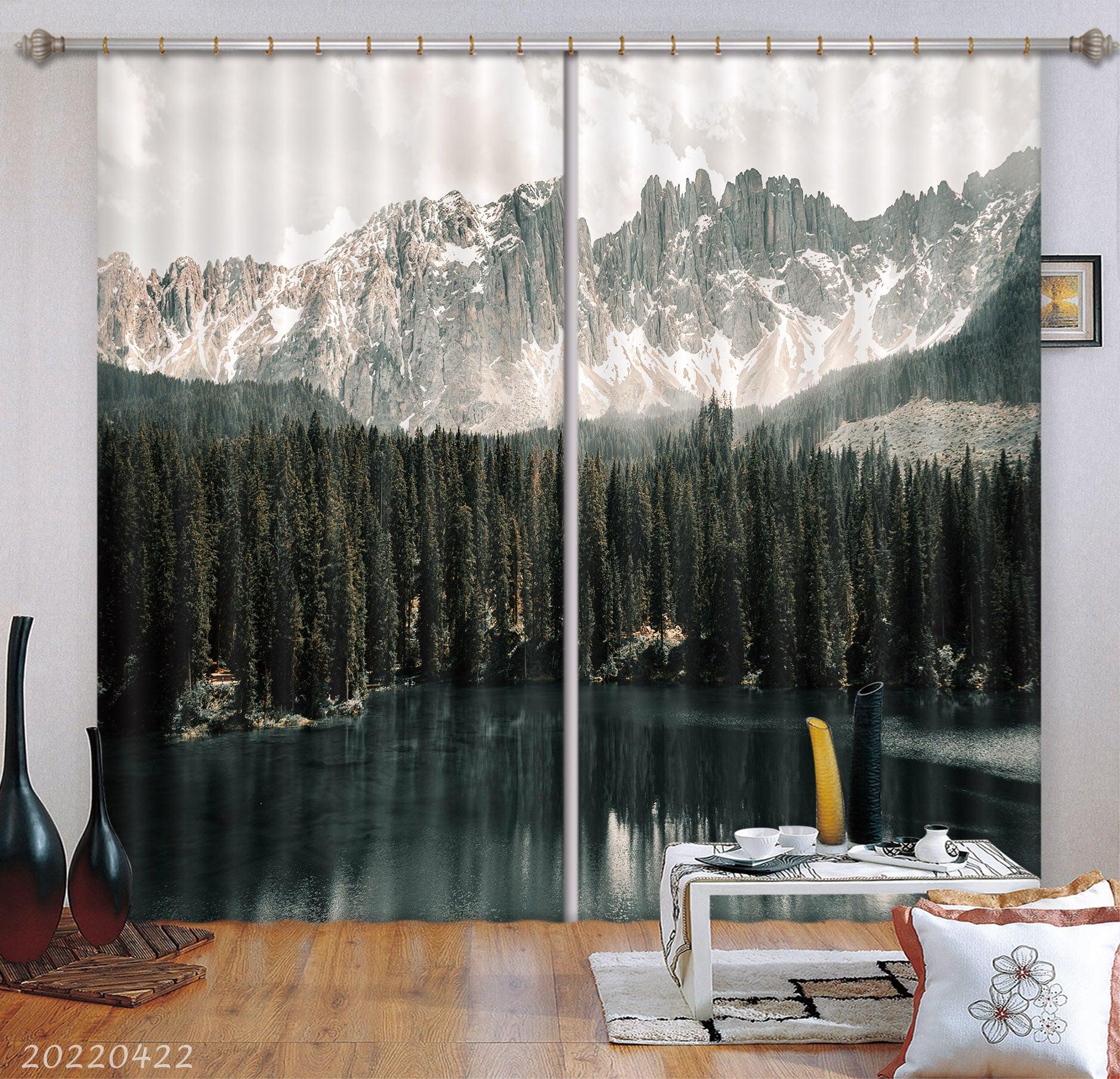 3D Landscape Peak Forest Tree Lake Curtains and Drapes GD 4259- Jess Art Decoration