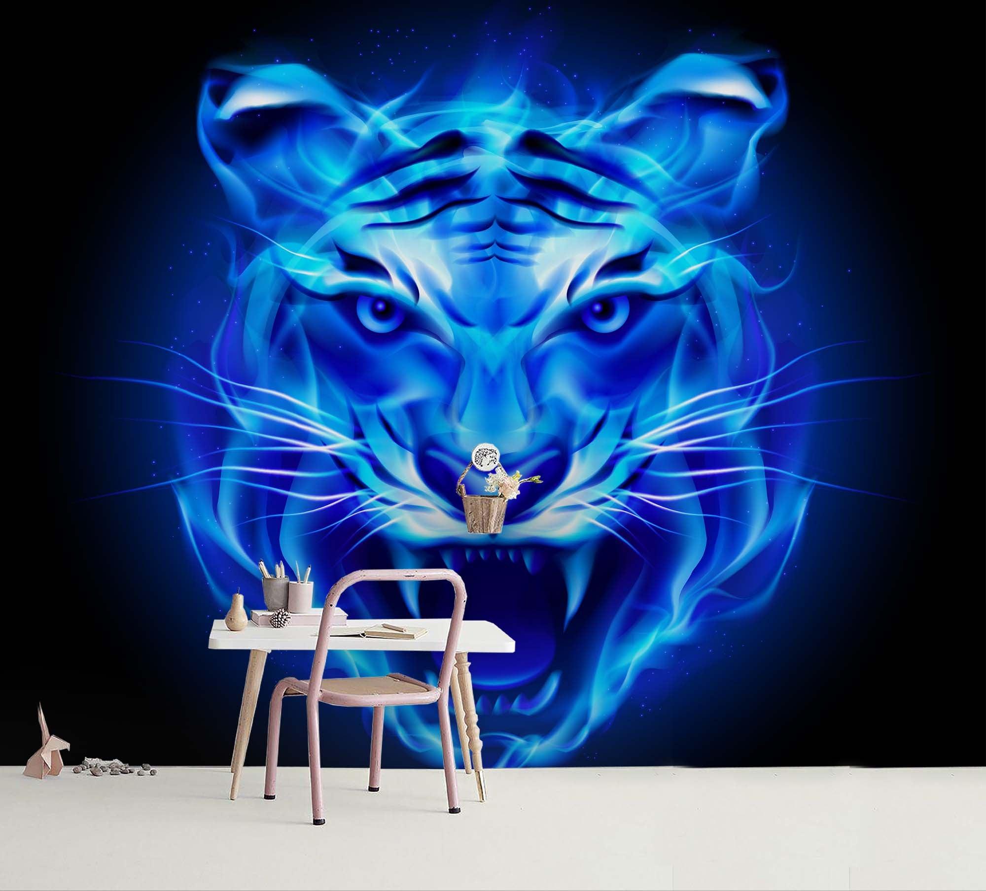 3D Blue Abstract Tiger Head Wall Mural Wallpaper 02- Jess Art Decoration
