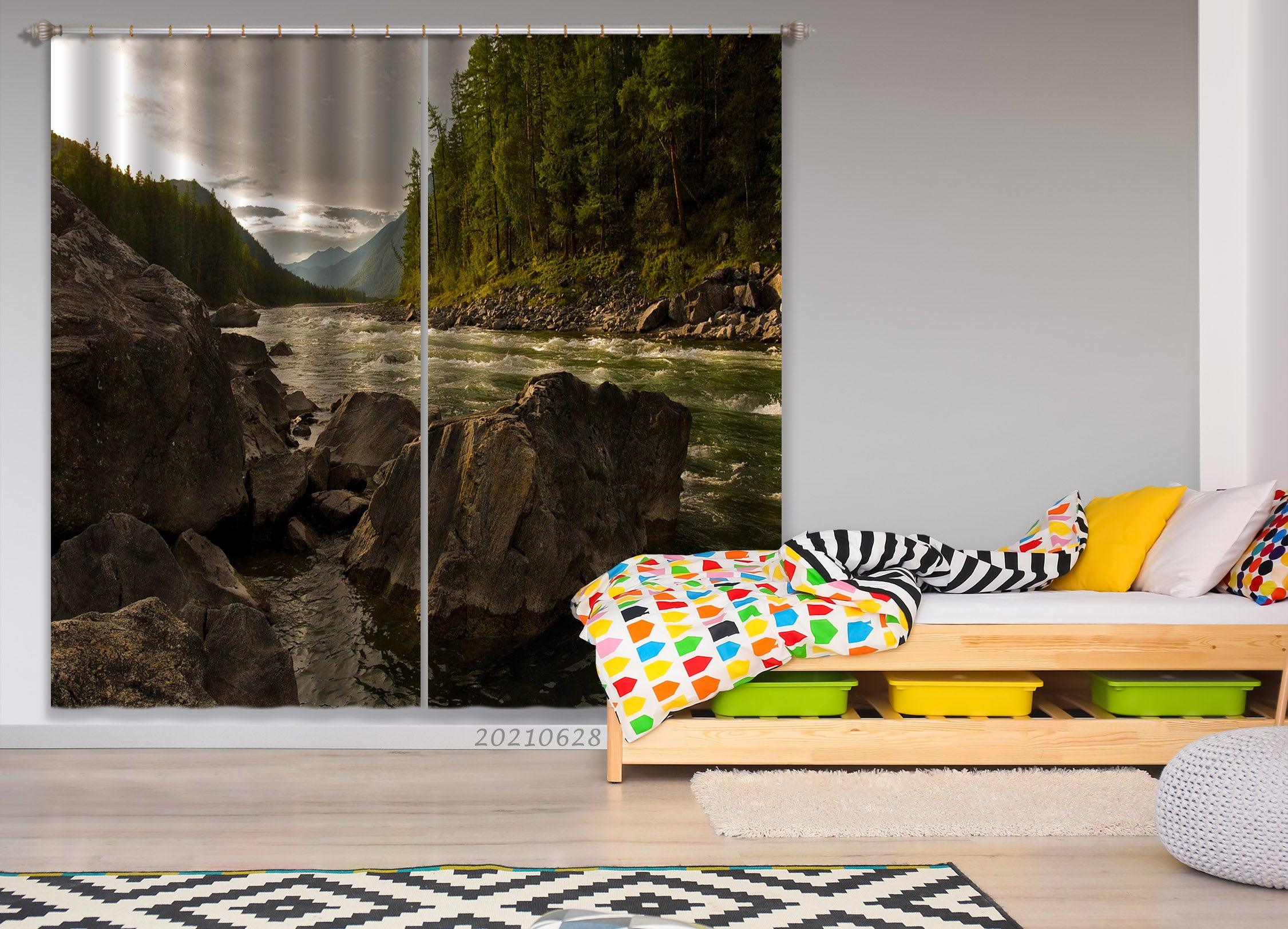 3D Mountain River Nature Landscape Curtains and Drapes LQH 144- Jess Art Decoration