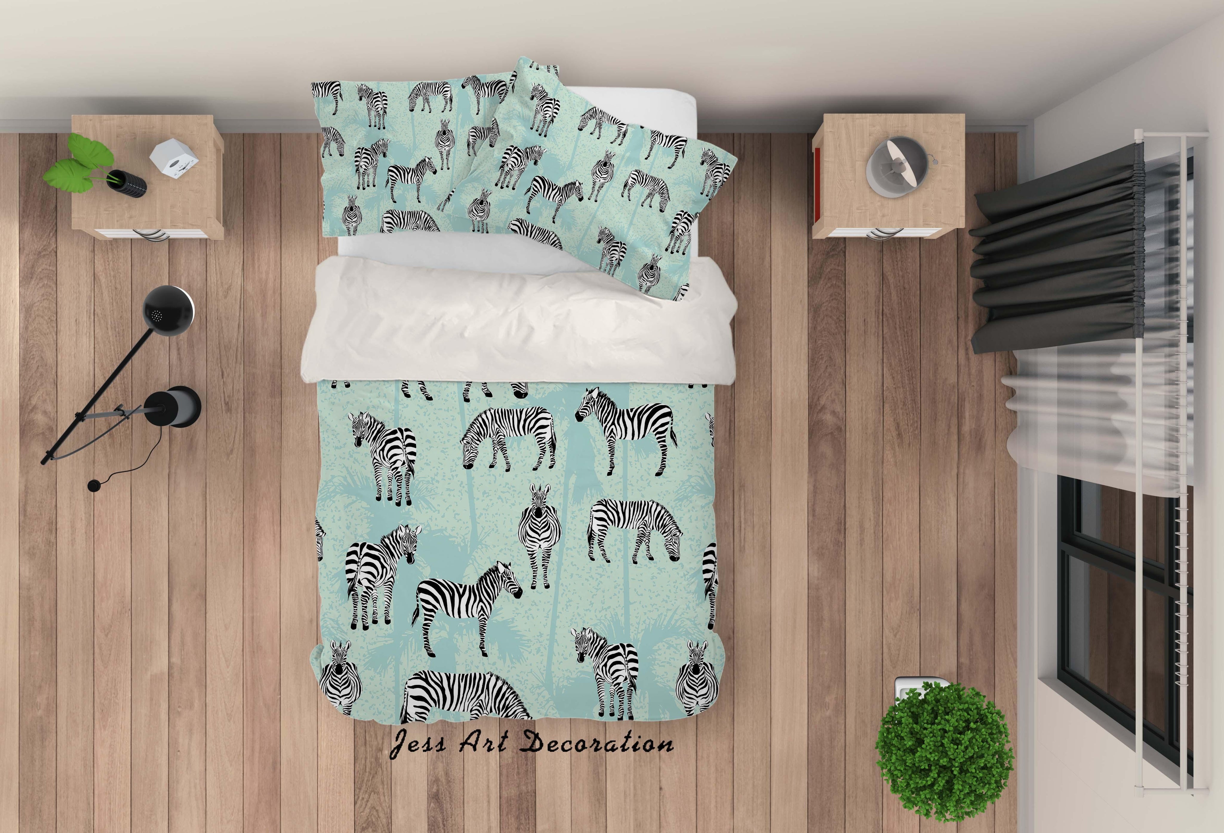 3D Zebra Green Quilt Cover Set Bedding Set Pillowcases 89- Jess Art Decoration