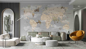 3D Grey World Map Hot Air Balloon Wall Mural Wallpaper LQH 682- Jess Art Decoration