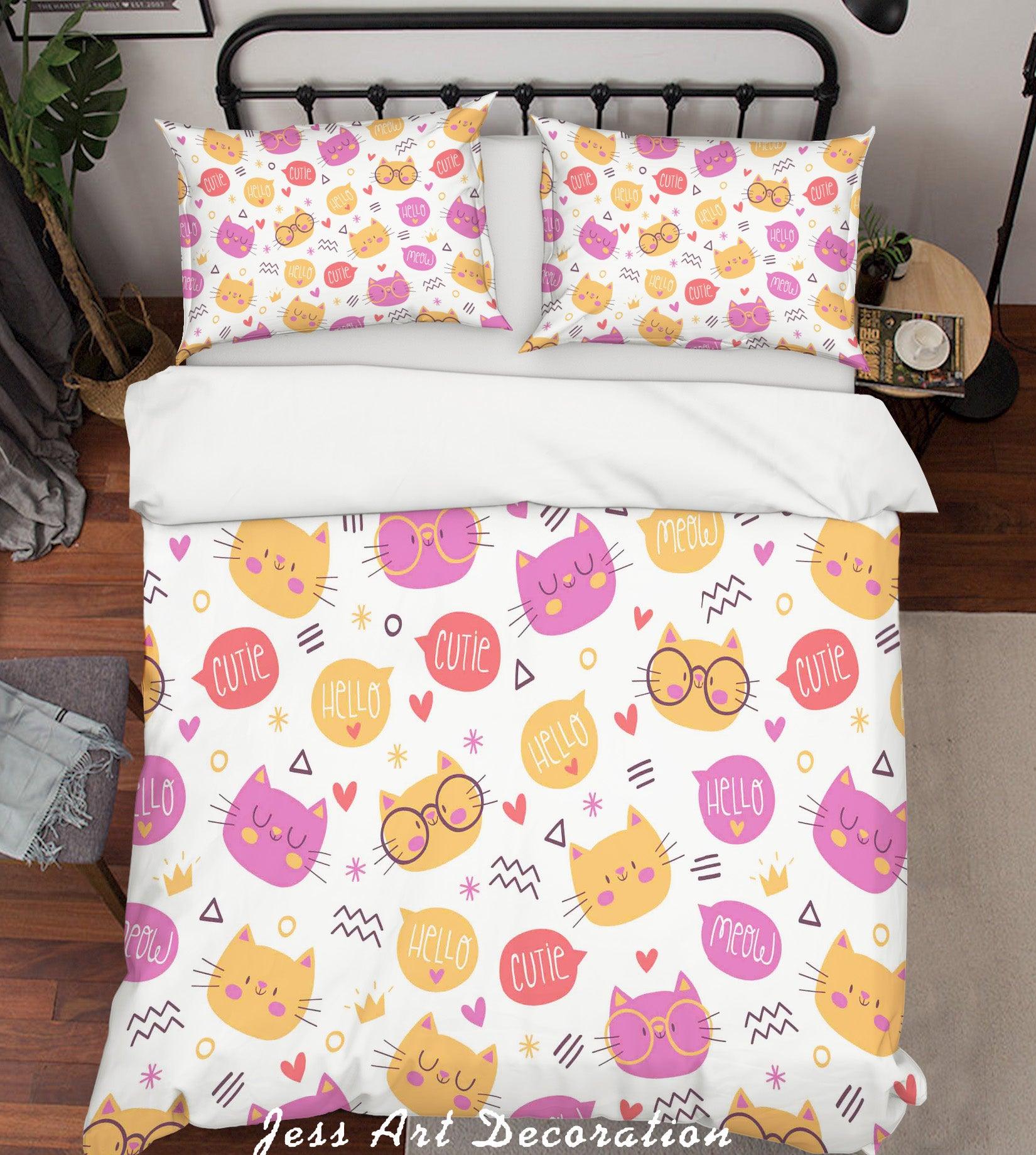 3D Cartoon Cat Pink Quilt Cover Set Bedding Set Pillowcases 100- Jess Art Decoration