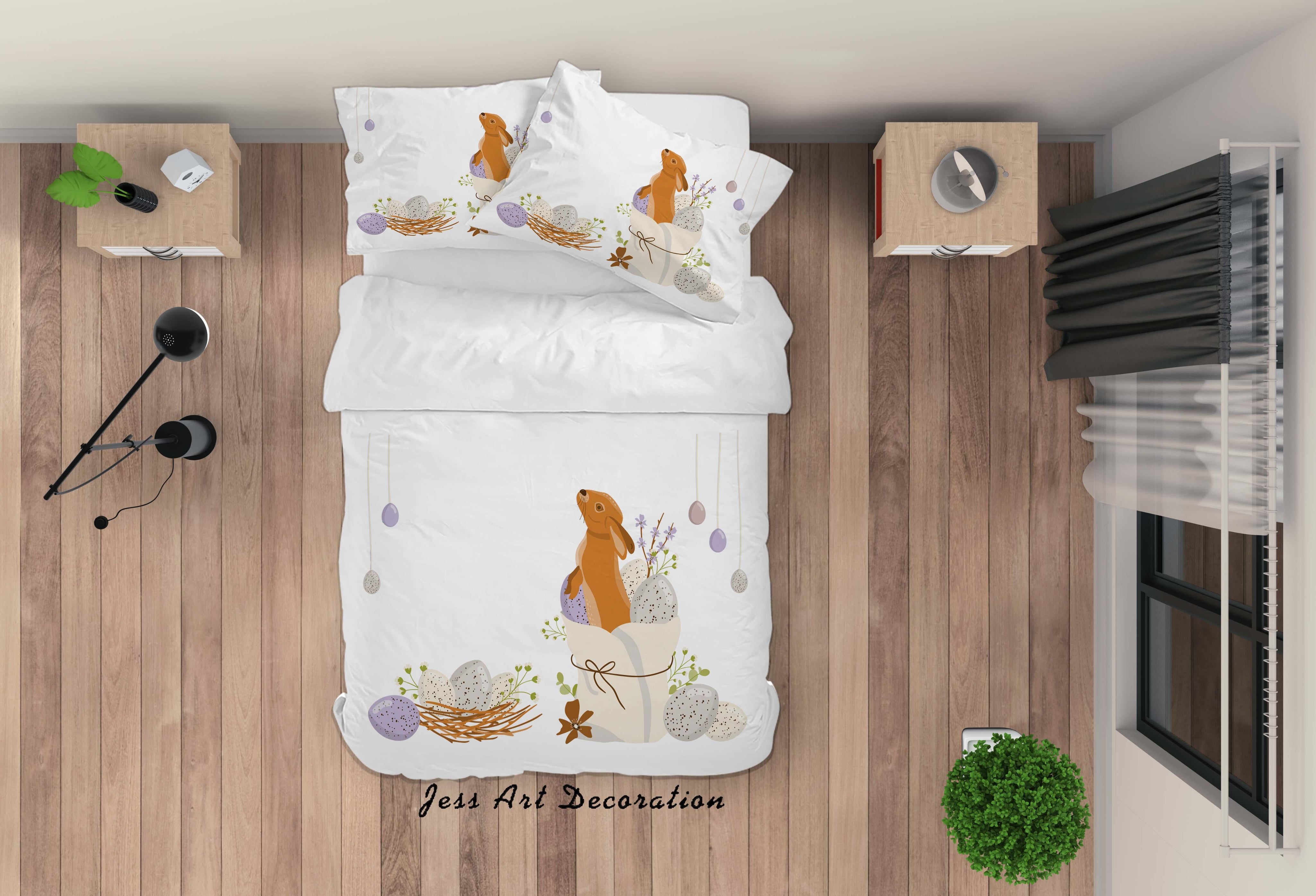 3D White Rabbit Eggs Floral Quilt Cover Set Bedding Set Duvet Cover Pillowcases SF61- Jess Art Decoration