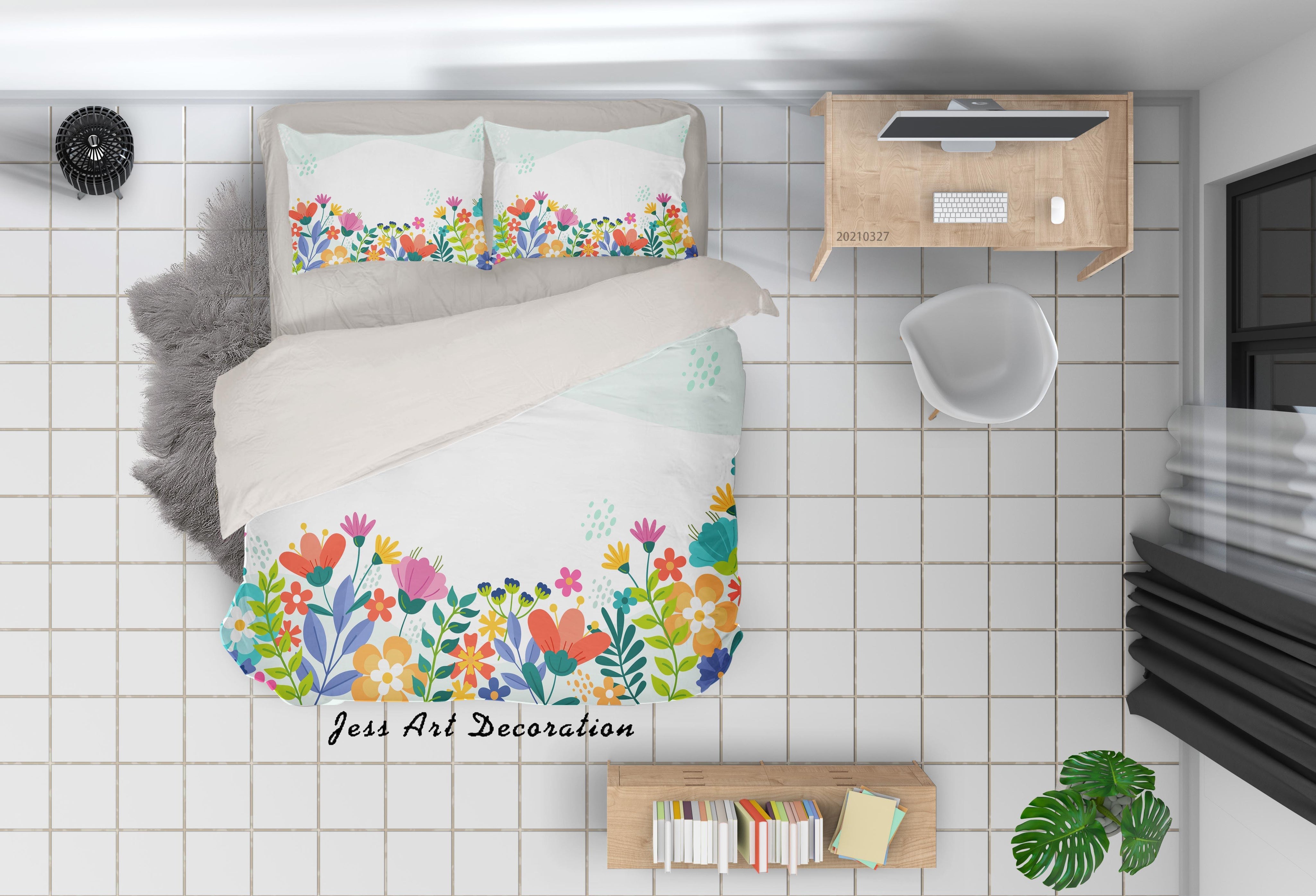 3D Watercolor Color Floral Quilt Cover Set Bedding Set Duvet Cover Pillowcases 29- Jess Art Decoration