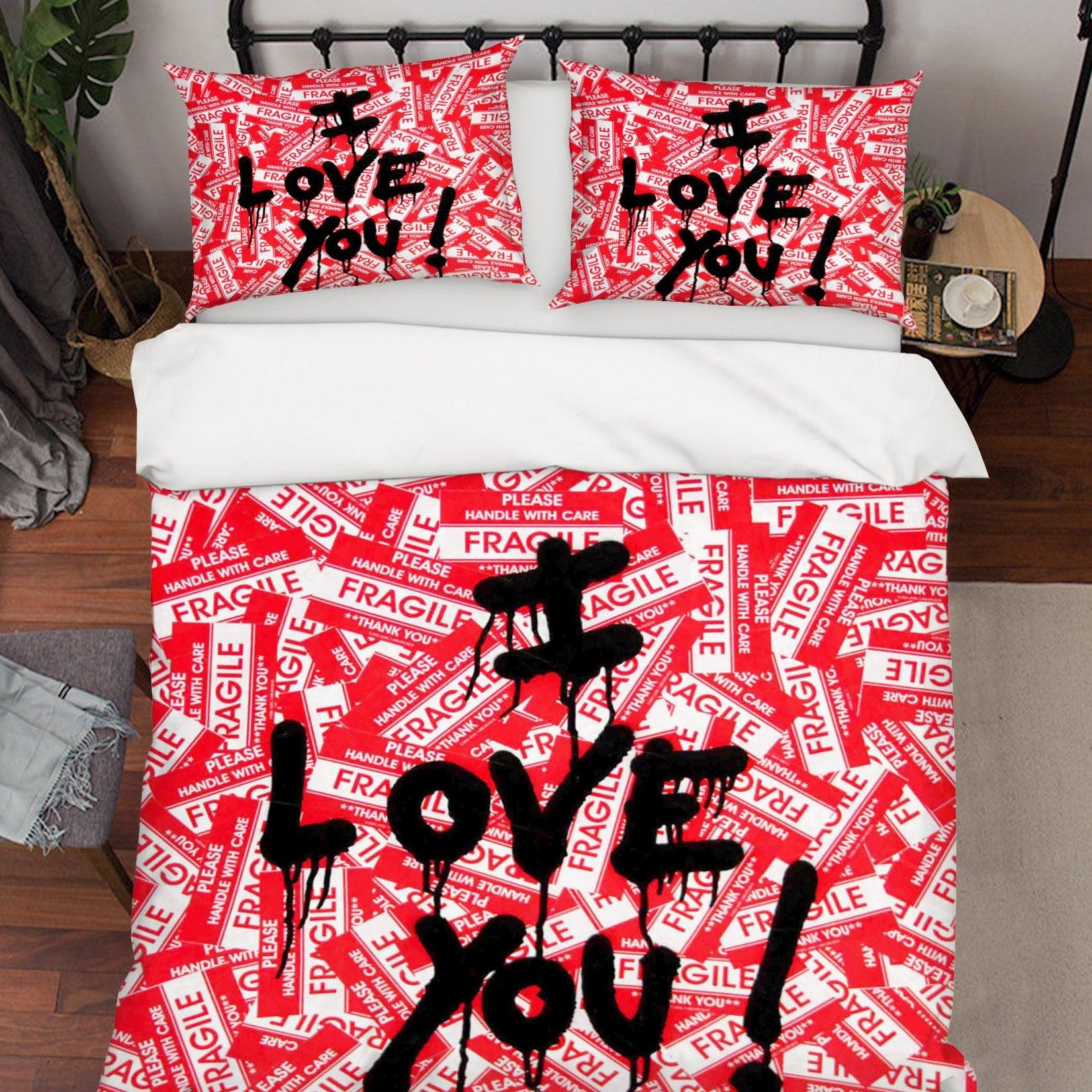 3D  Red Black I Love You Letter Quilt Cover Set Bedding Set Duvet Cover Pillowcases  ZY D89- Jess Art Decoration