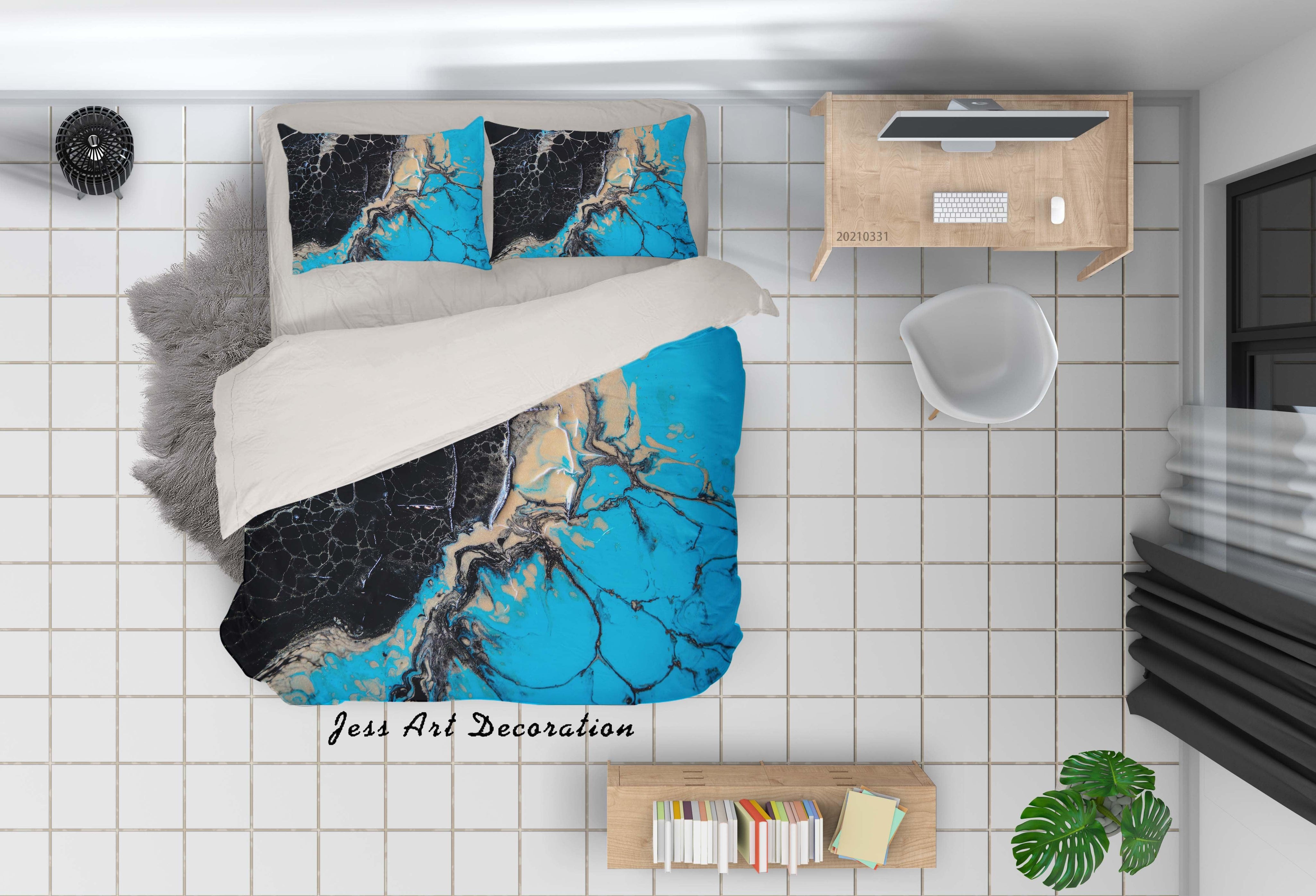 3D Abstract Blue Marble Quilt Cover Set Bedding Set Duvet Cover Pillowcases 155- Jess Art Decoration