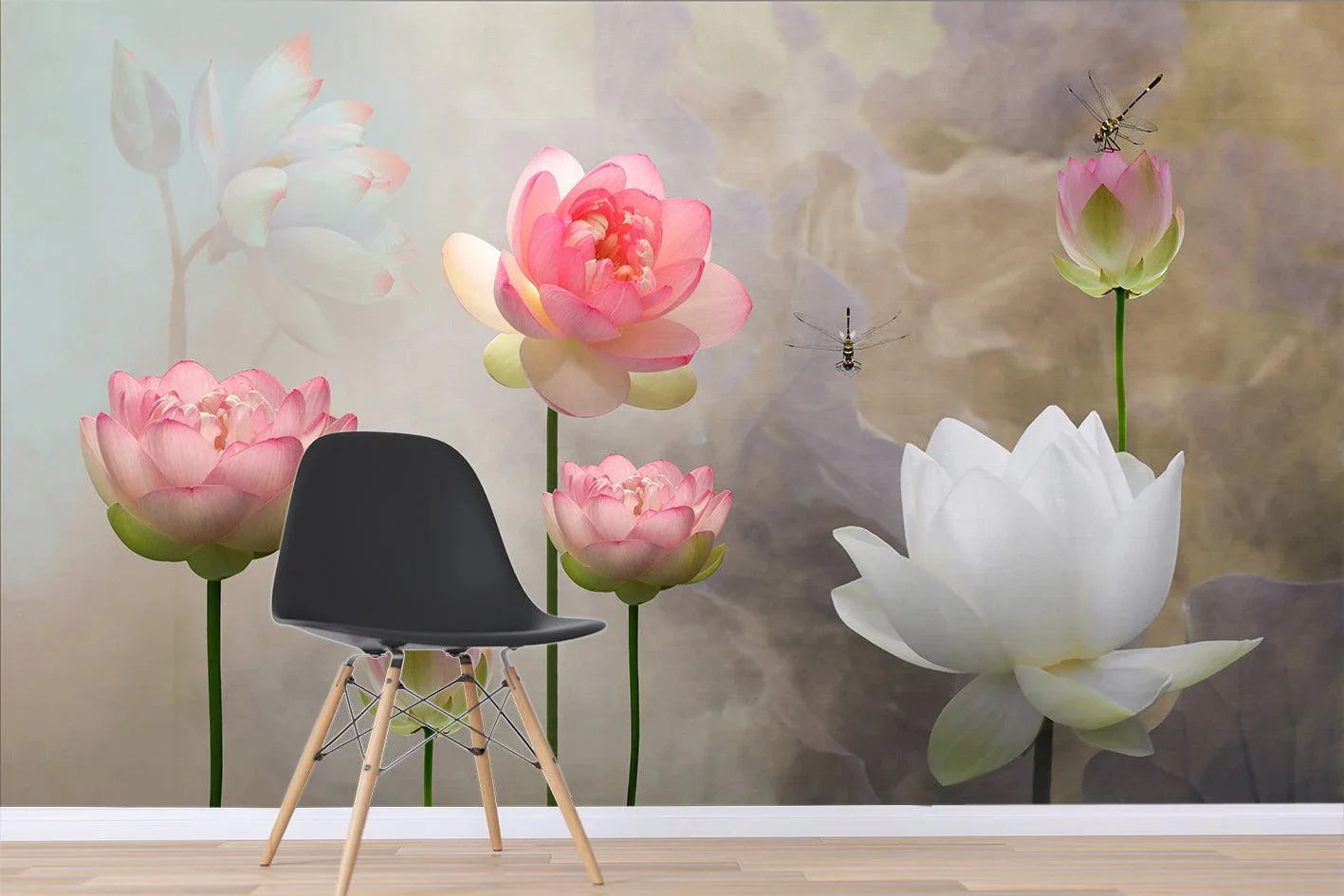 3D Lotus Dragonfly Wall Mural Wallpaper SF44- Jess Art Decoration