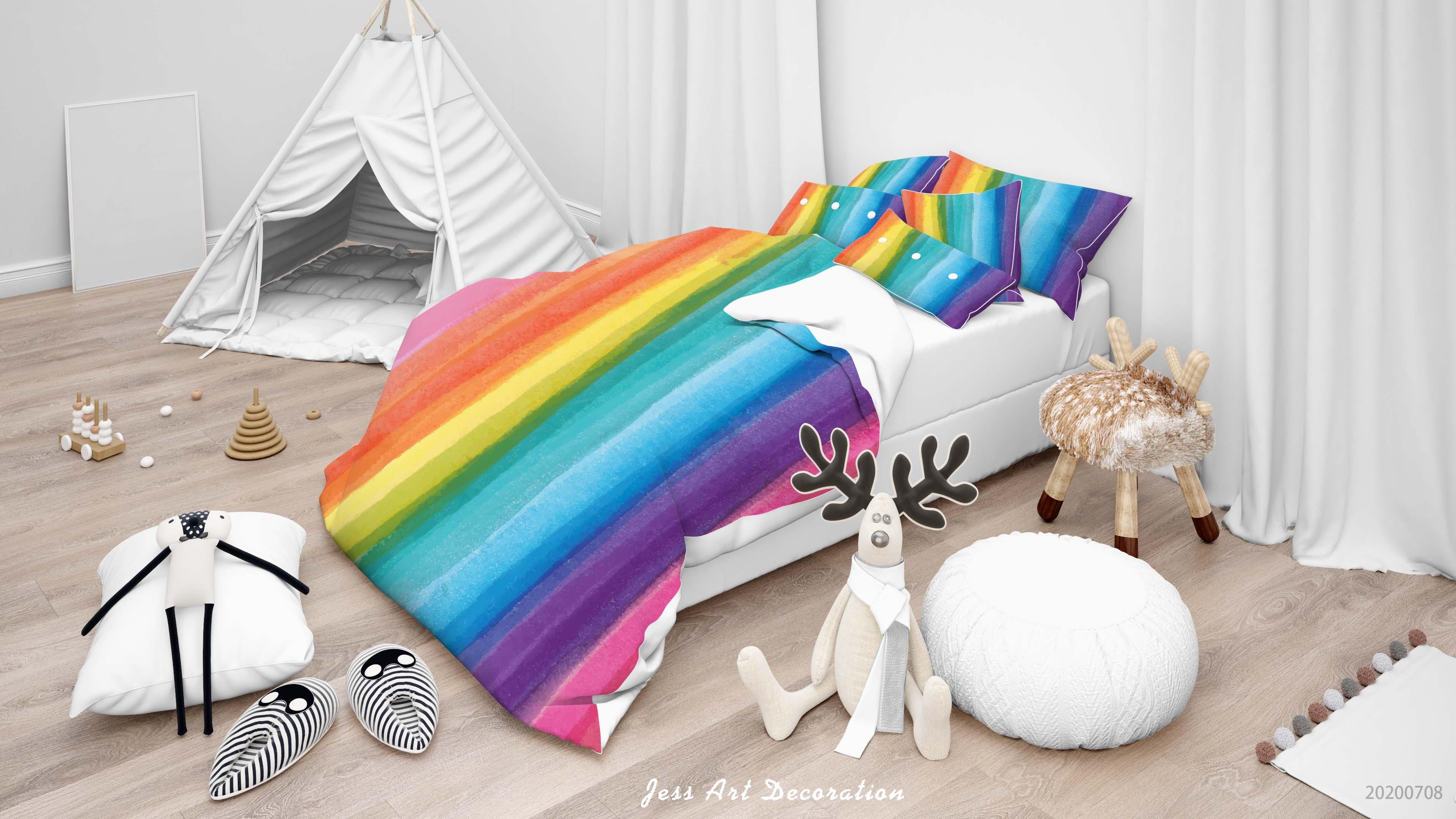 3D Watercolor Gradient Rainbow Quilt Cover Set Bedding Set Duvet Cover Pillowcases SF12- Jess Art Decoration