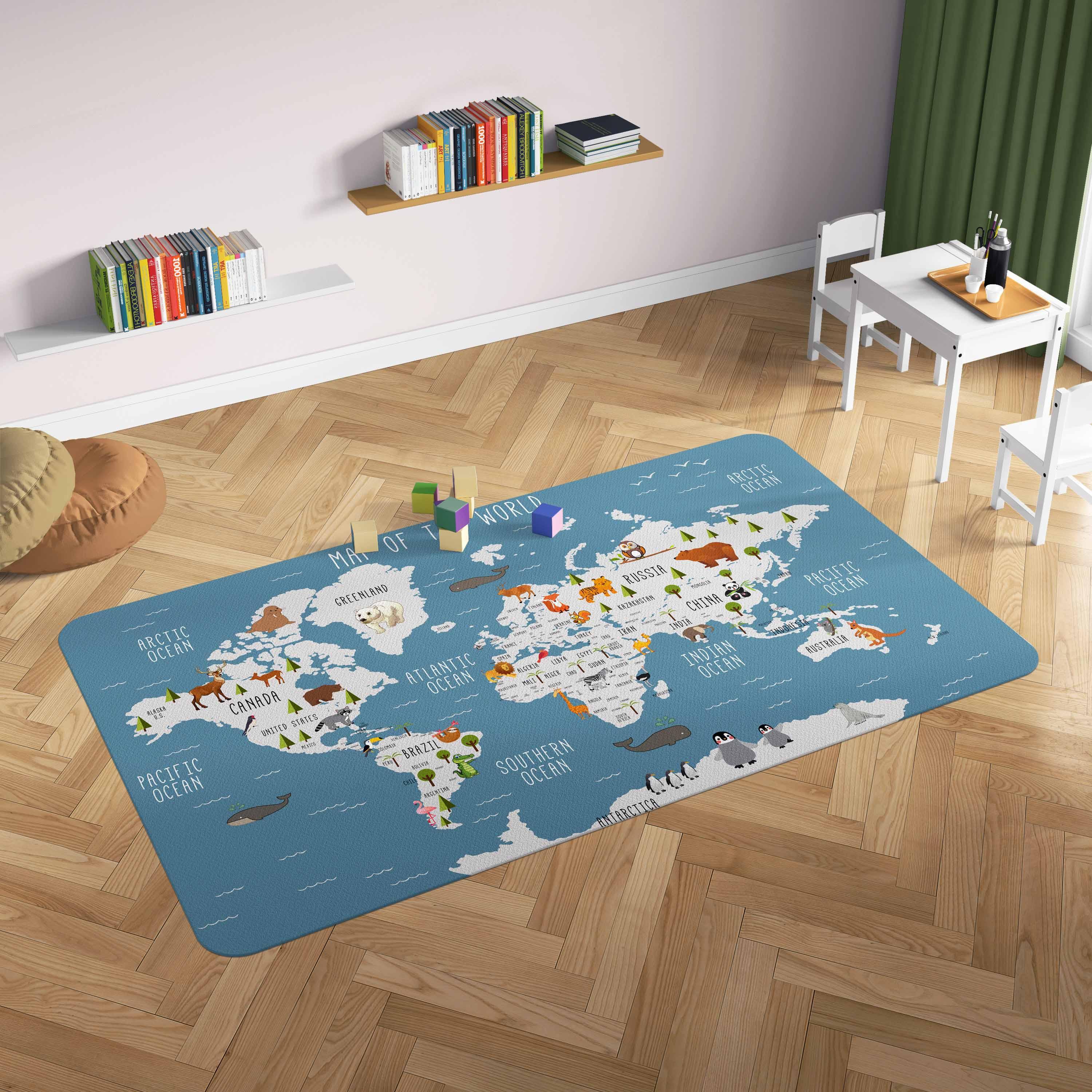 3D World Map Blue Non-Slip Rug Mat 160- Jess Art Decoration