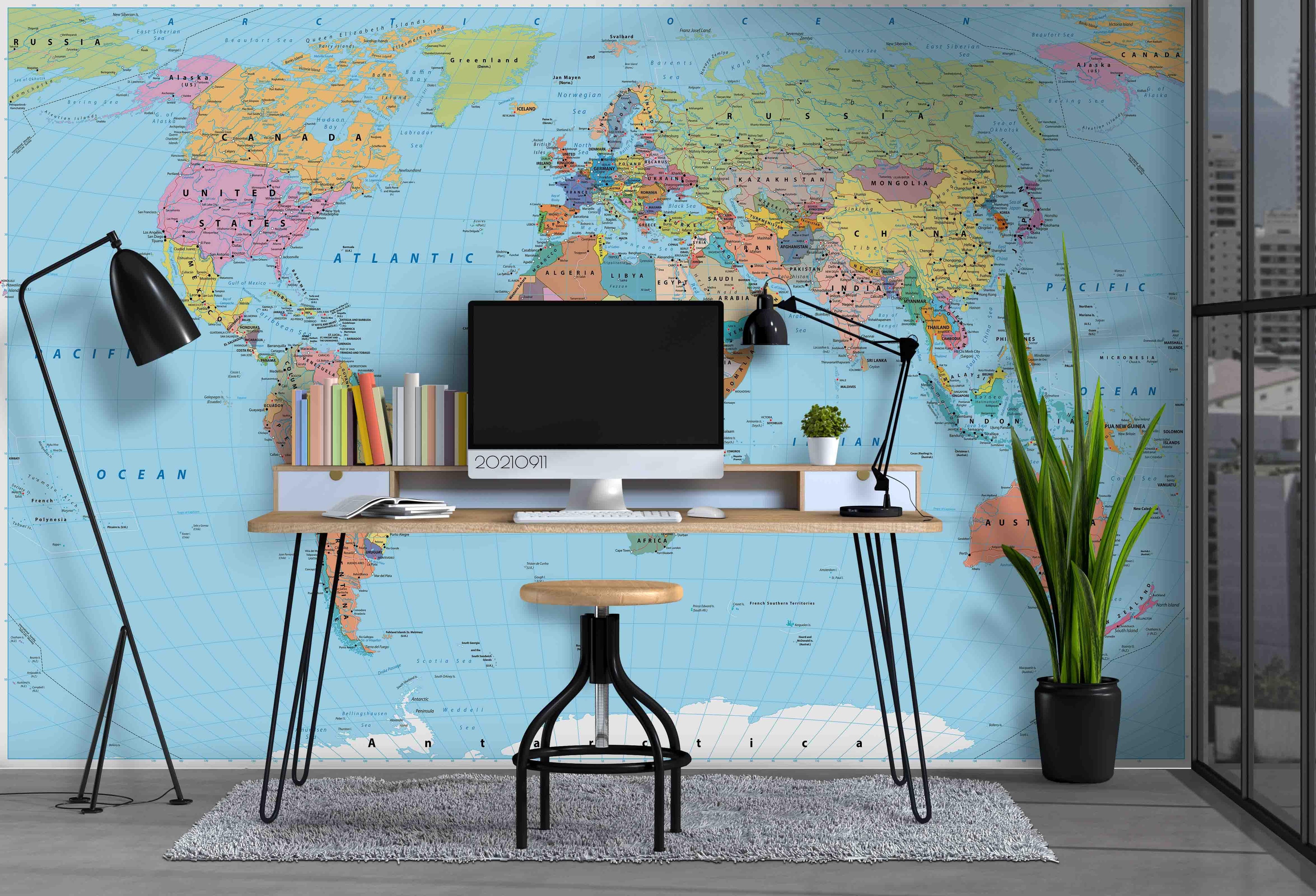 3D Blue World Map Wall Mural Wallpaper LQH 761- Jess Art Decoration