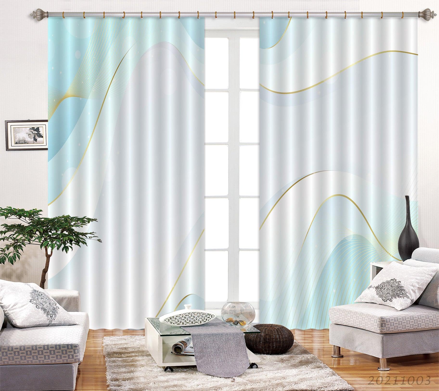 3D Abstract Blue Marble Texture Curtains and Drapes LQH 131- Jess Art Decoration