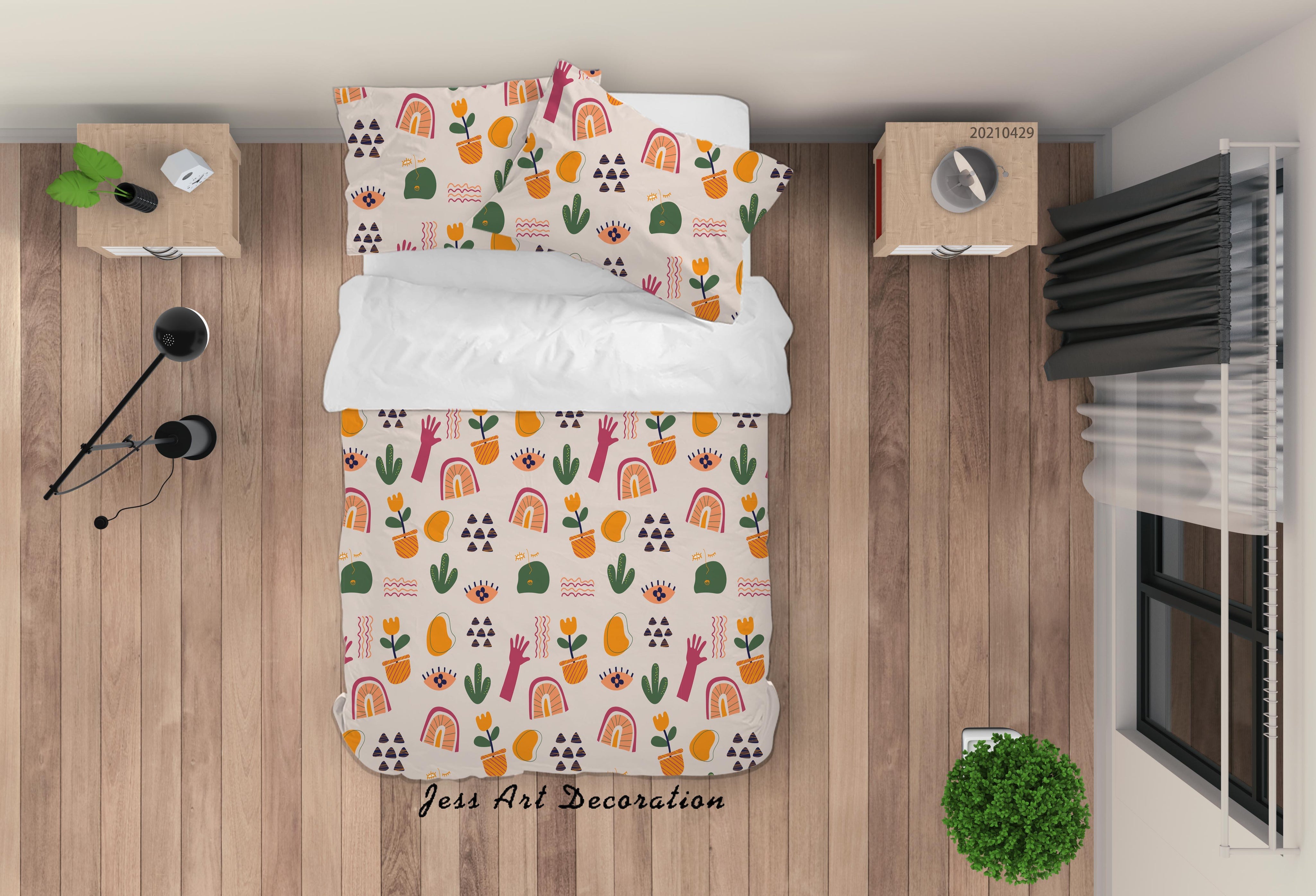 3D Hand Drawn Pink Rainbow Floral Quilt Cover Set Bedding Set Duvet Cover Pillowcases 245- Jess Art Decoration