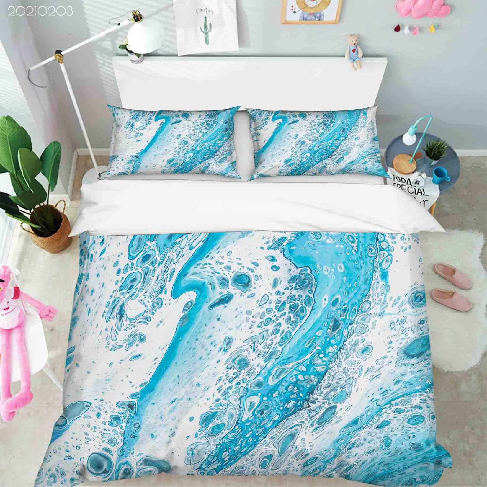 3D Abstract Blue Marble Texture Quilt Cover Set Bedding Set Duvet Cover Pillowcases 78- Jess Art Decoration