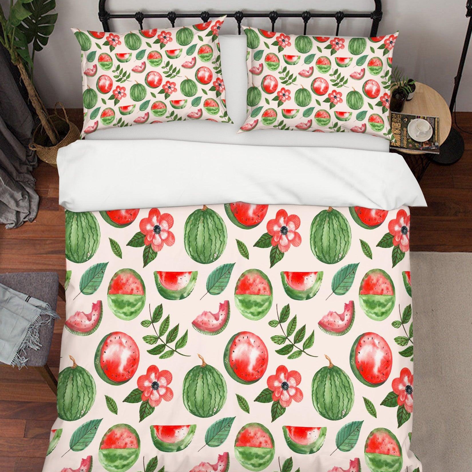 3D Watermelon Floral Quilt Cover Set Bedding Set Pillowcases 16- Jess Art Decoration