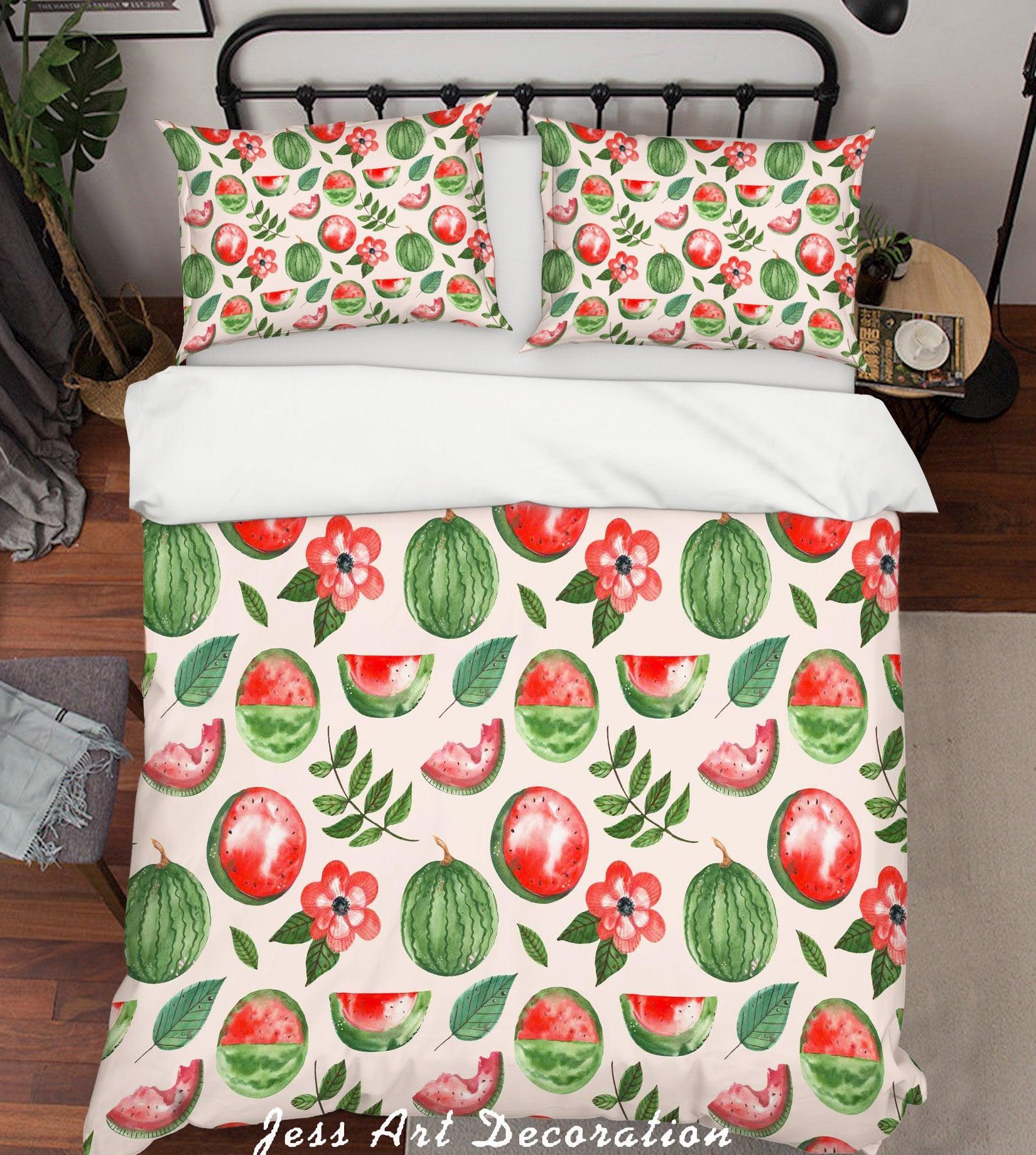 3D Watermelon Floral Quilt Cover Set Bedding Set Pillowcases 16- Jess Art Decoration