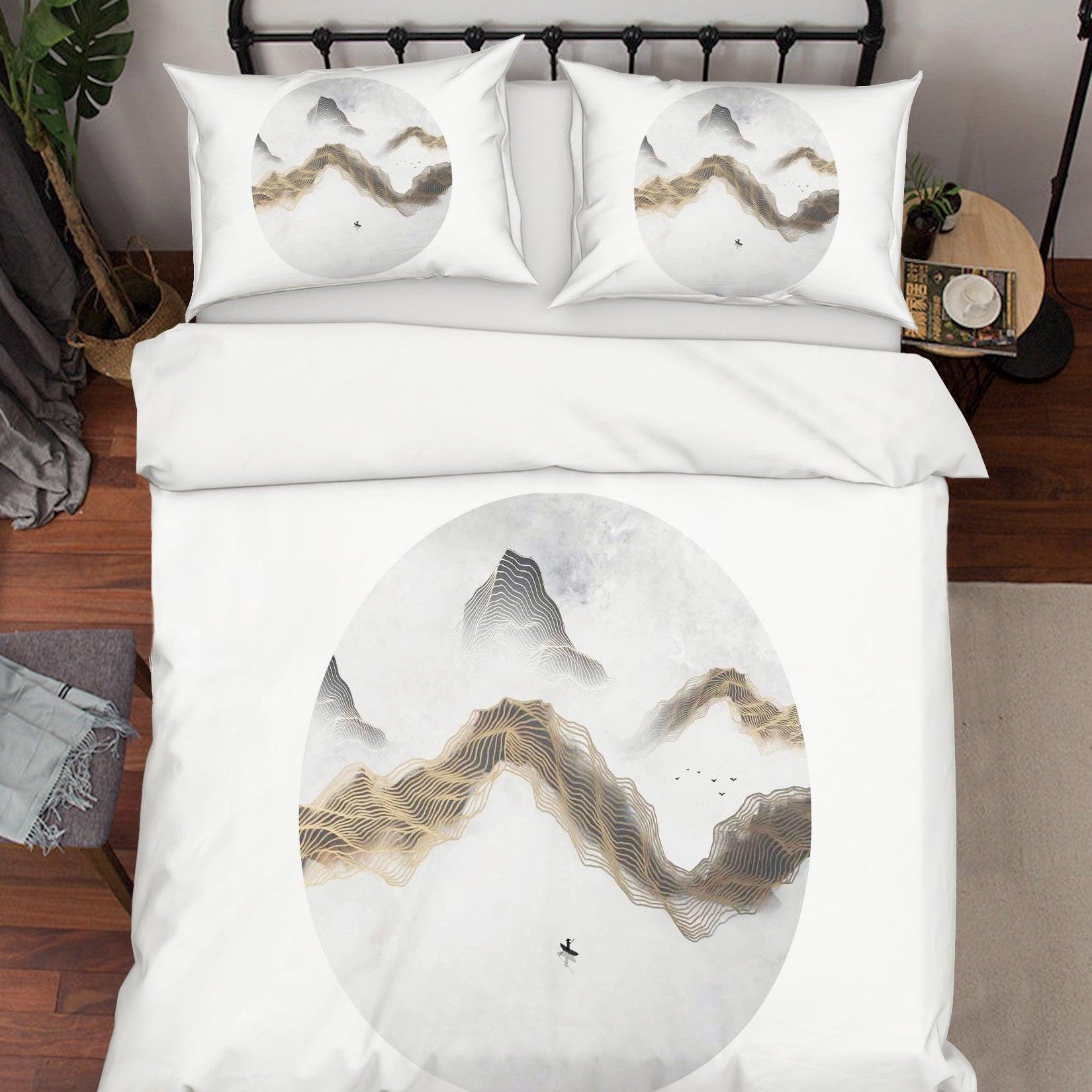 3D White Circle Mountains Quilt Cover Set Bedding Set Pillowcases 108- Jess Art Decoration