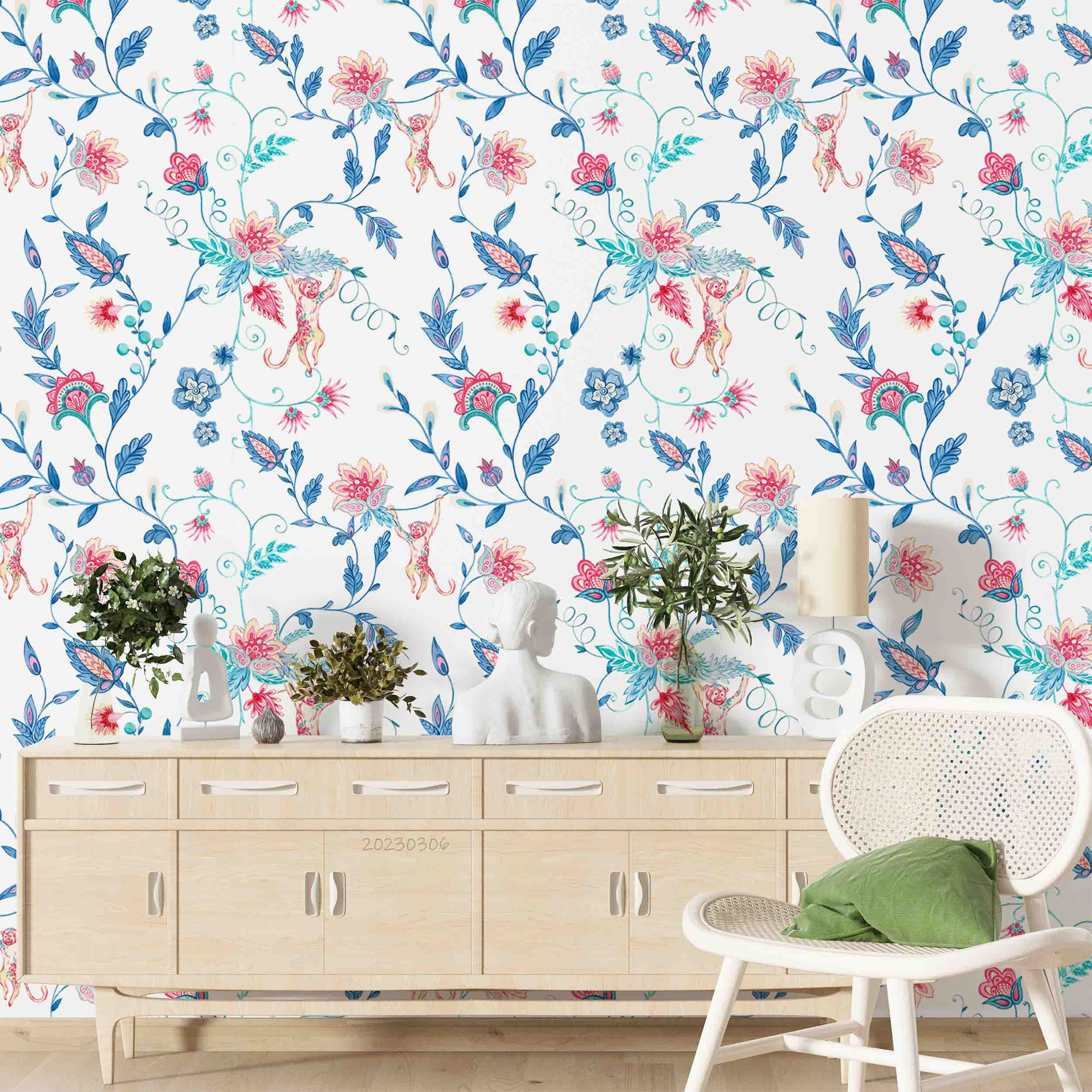 3D Watercolor Floral Monkey Wall Mural Wallpaper GD 1662- Jess Art Decoration