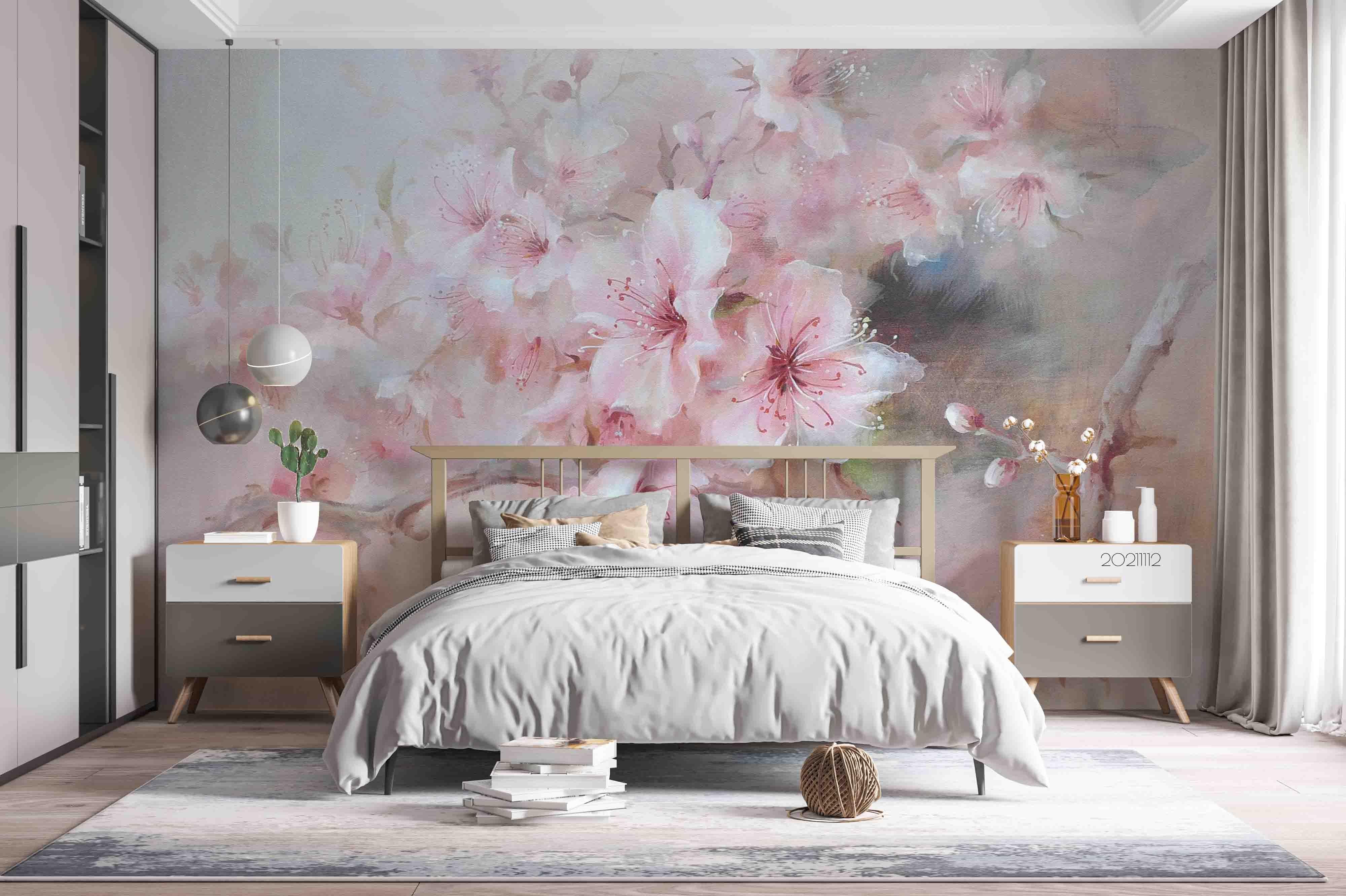 3D Pink Peach Blossom Branch Wall Mural Wallpaper LQH 9- Jess Art Decoration