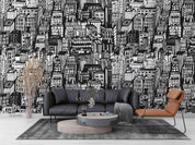 3D Hand Drawn Black White Cityscapes Wall Mural Wallpaper LXL- Jess Art Decoration
