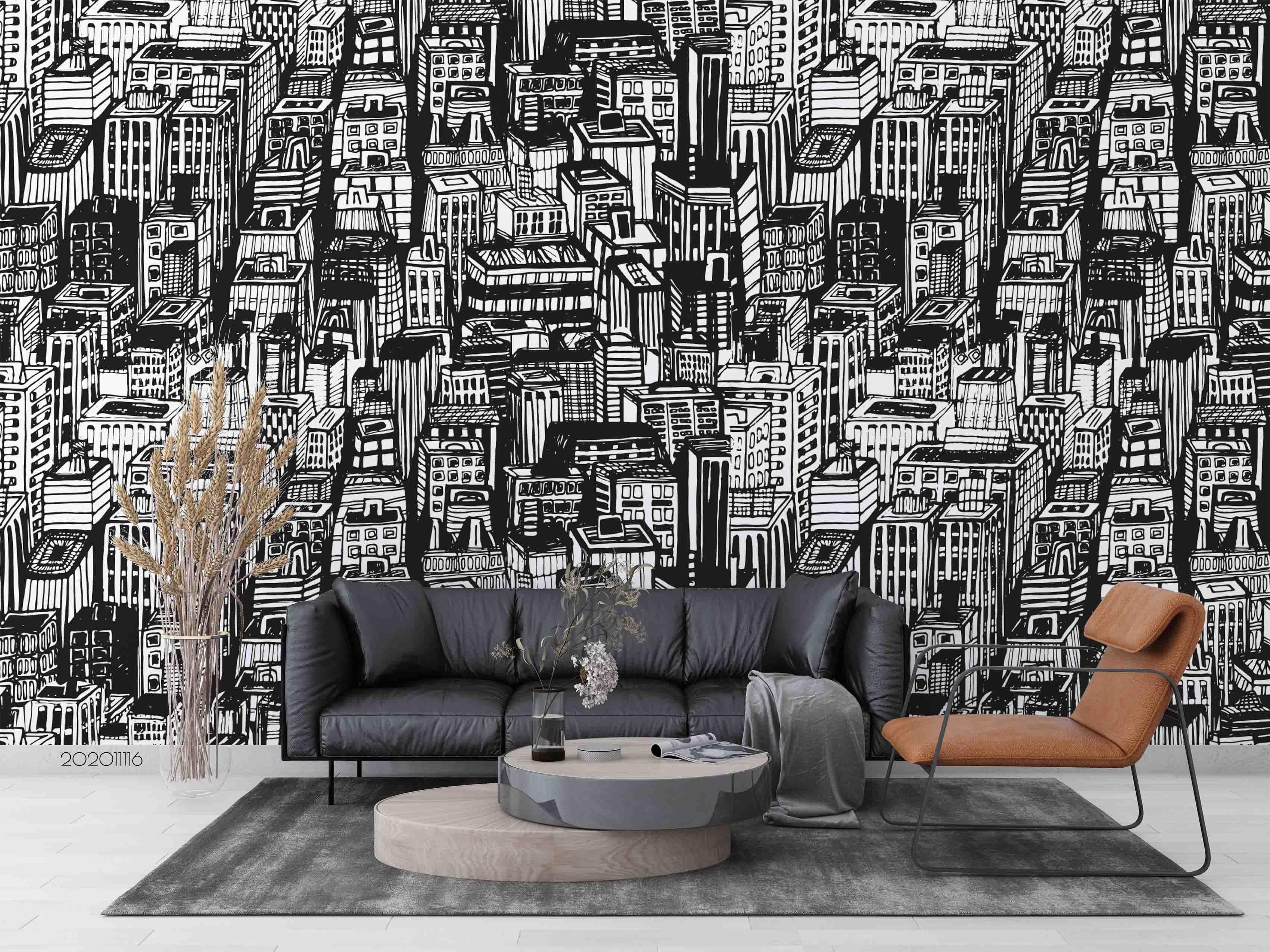3D Hand Drawn Black White Cityscapes Wall Mural Wallpaper LXL- Jess Art Decoration