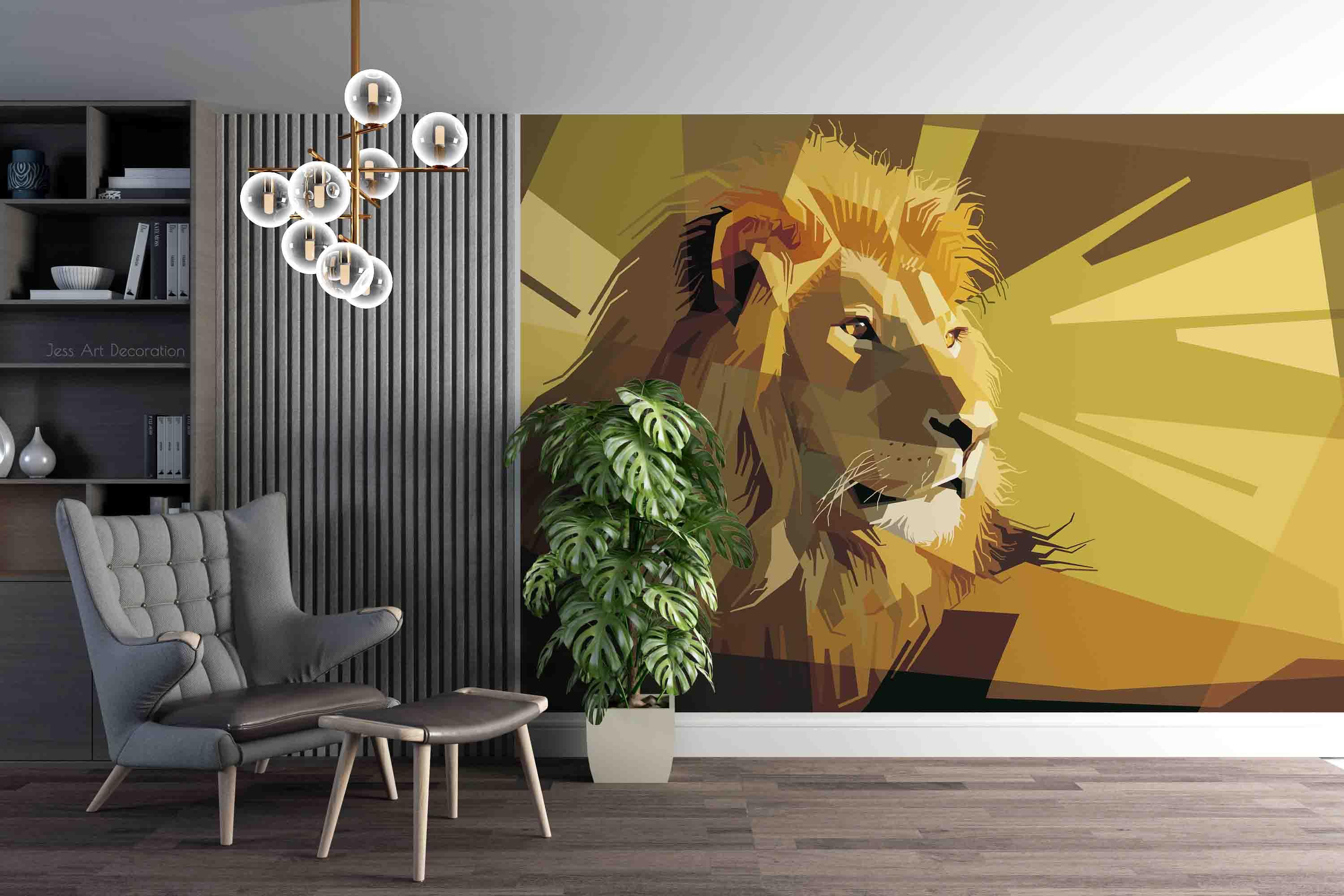 3D Golden Lion Character golden lion graphic mural wall mural wallpaper for kids room - view 2