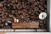 3D Log Wood Texture stacked log wood texture wall mural wallpaper for dining room - view 2