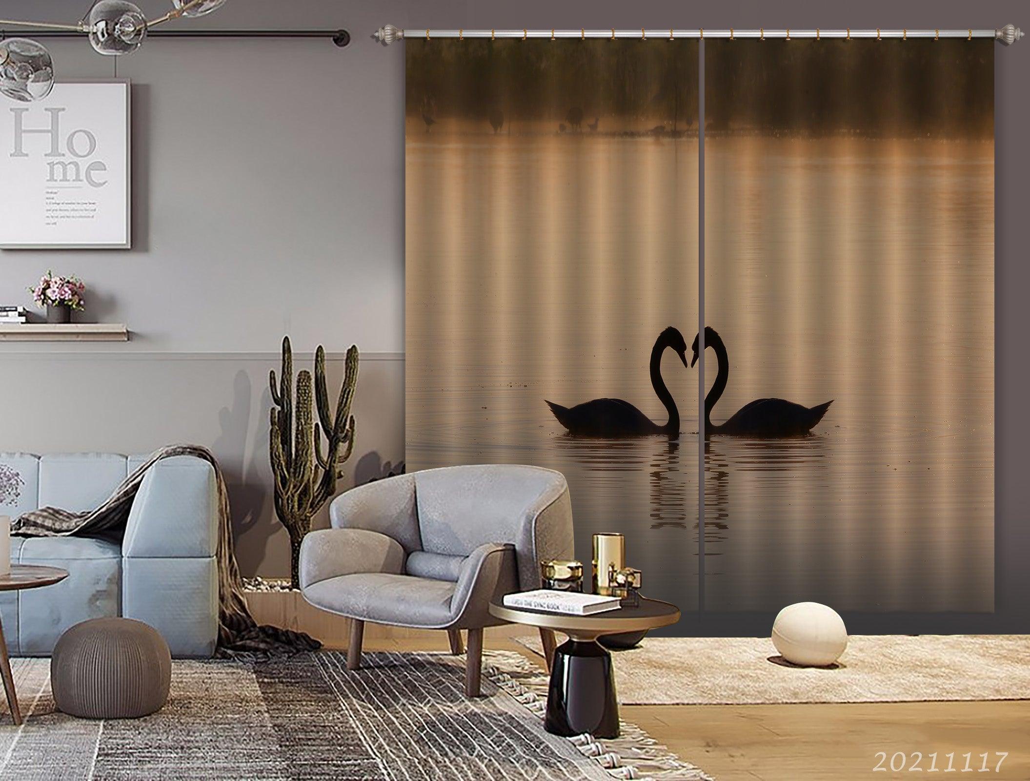 3D Landscape Swan Lake Curtains and Drapes LQH 165- Jess Art Decoration