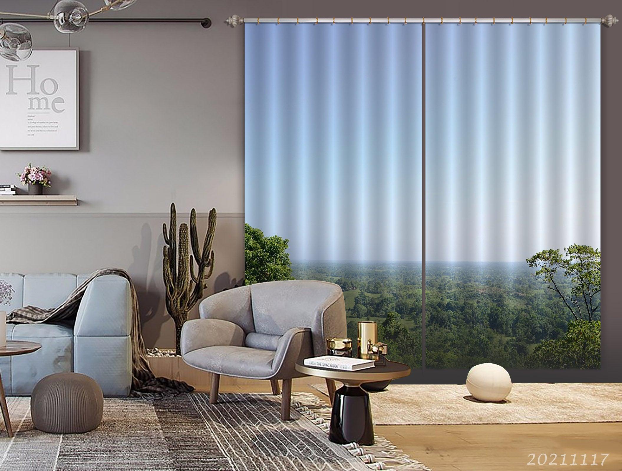 3D Sky Green Forest Landscape Curtains and Drapes LQH 211- Jess Art Decoration
