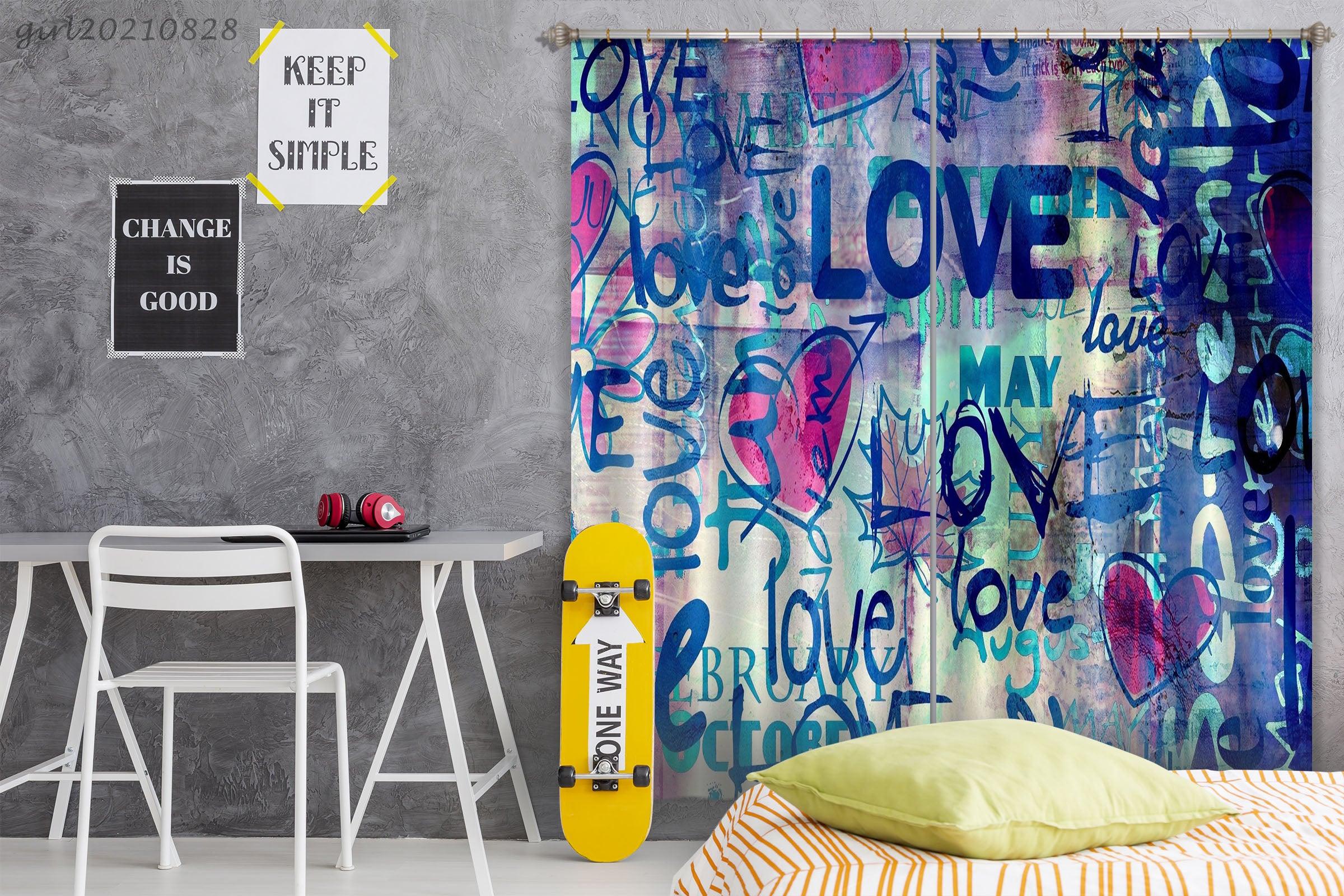 3D Abstract Graffiti Alphabet Love Curtains and Drapes LQH 74- Jess Art Decoration