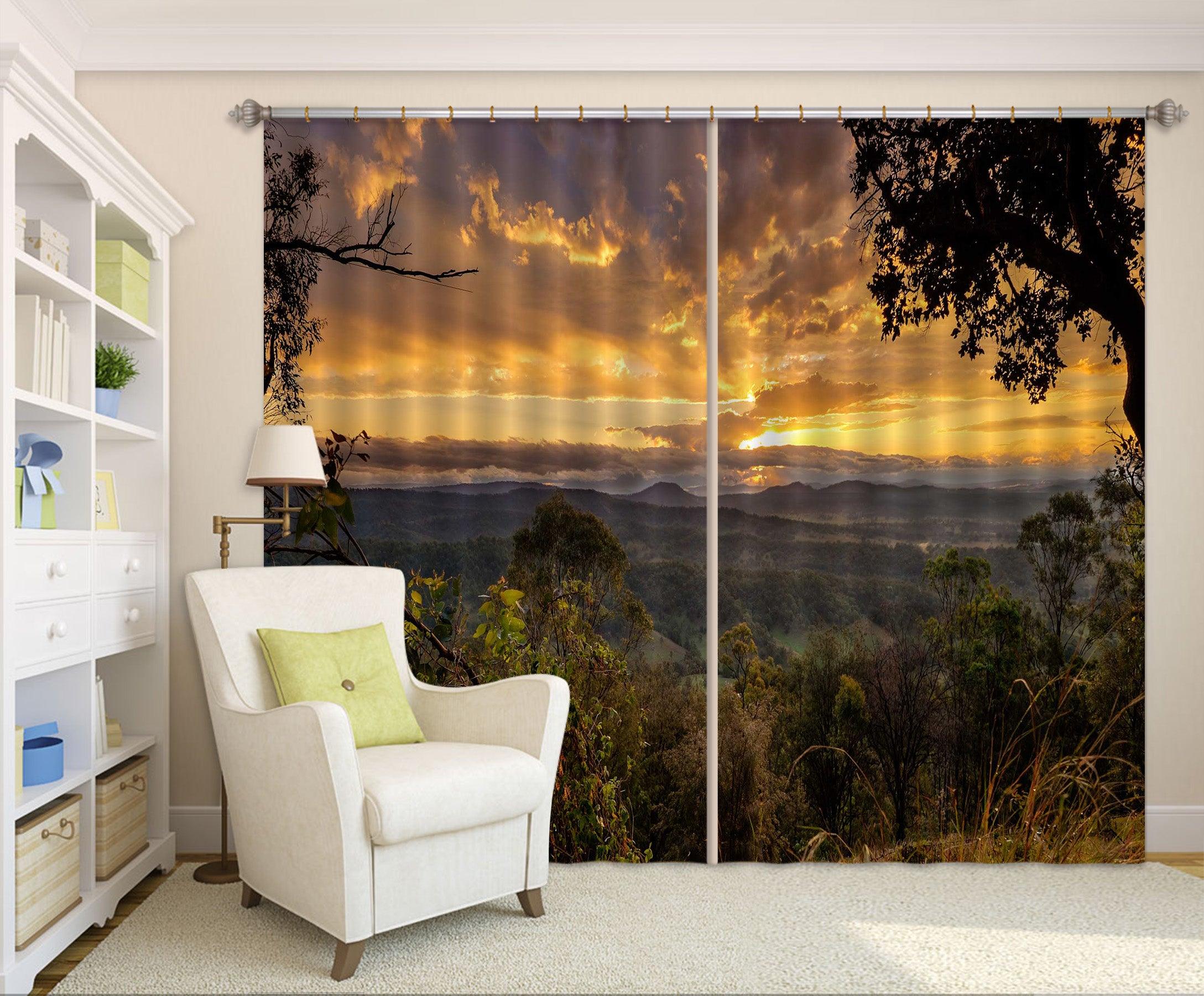 3D Yellow Sky Mountain Scenery Curtains and Drapes LQH A594- Jess Art Decoration